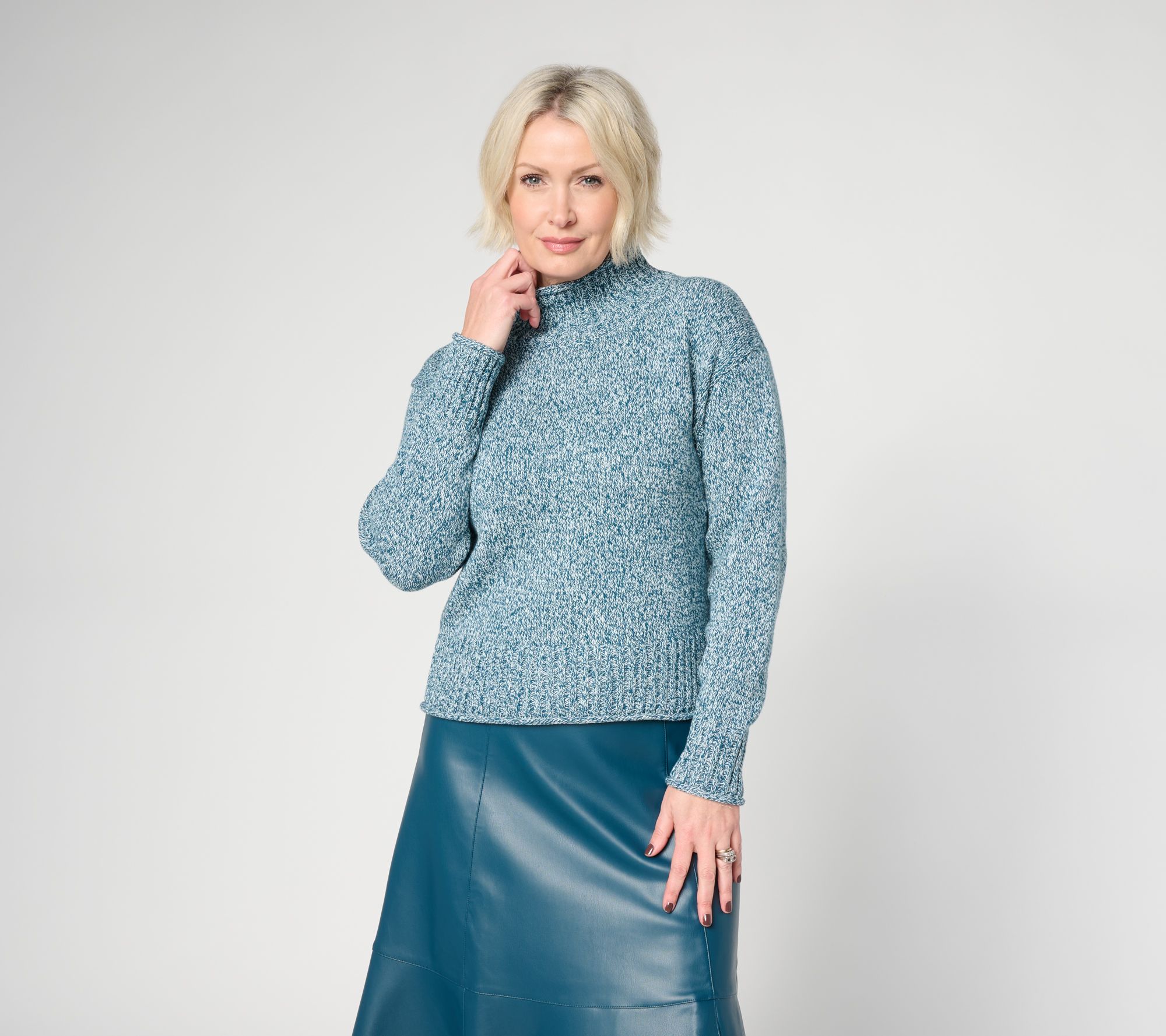 Off Duty Marled Cotton Blend Mock Neck Sweater