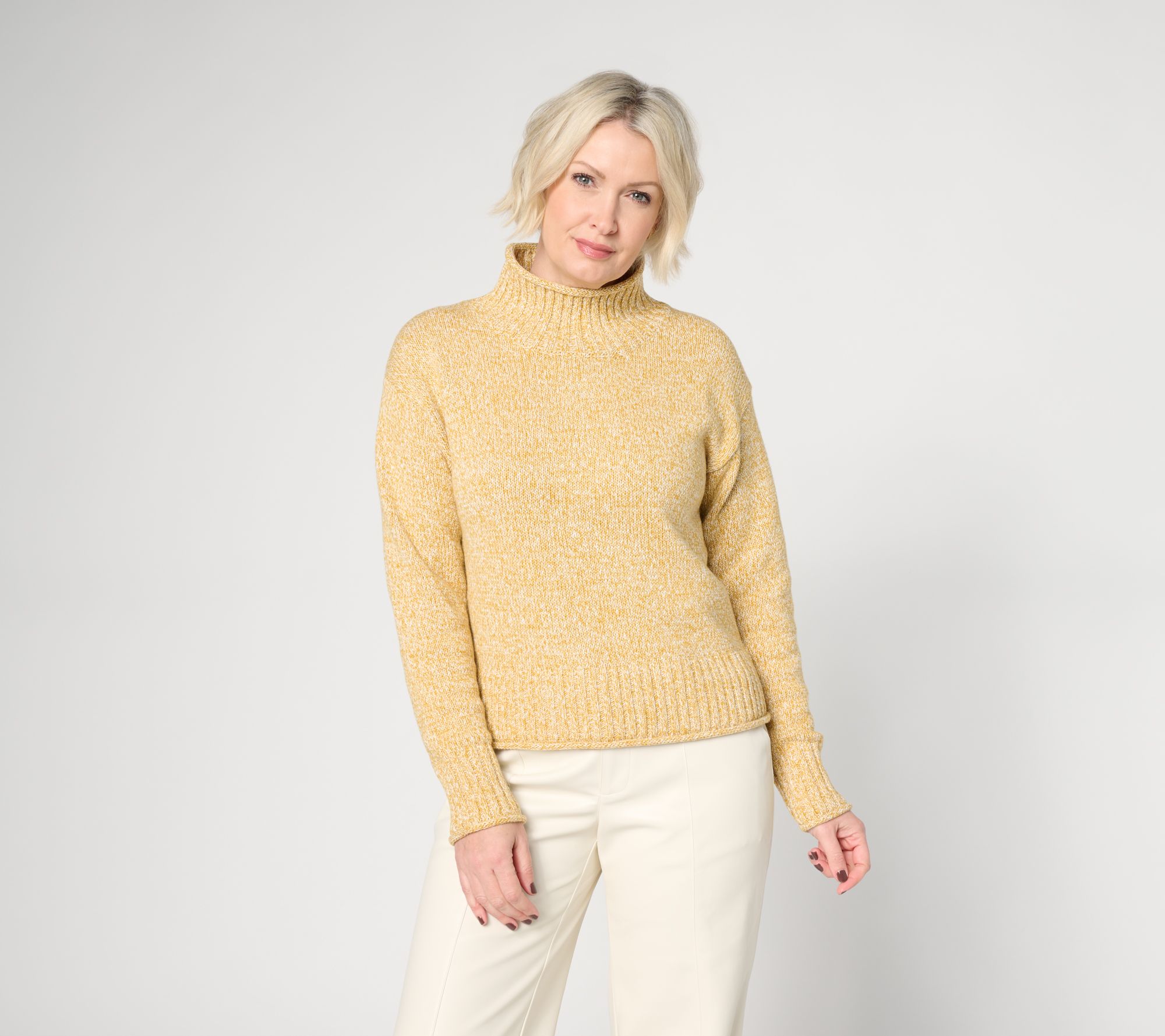 Off Duty Marled Cotton Blend Mock Neck Sweater