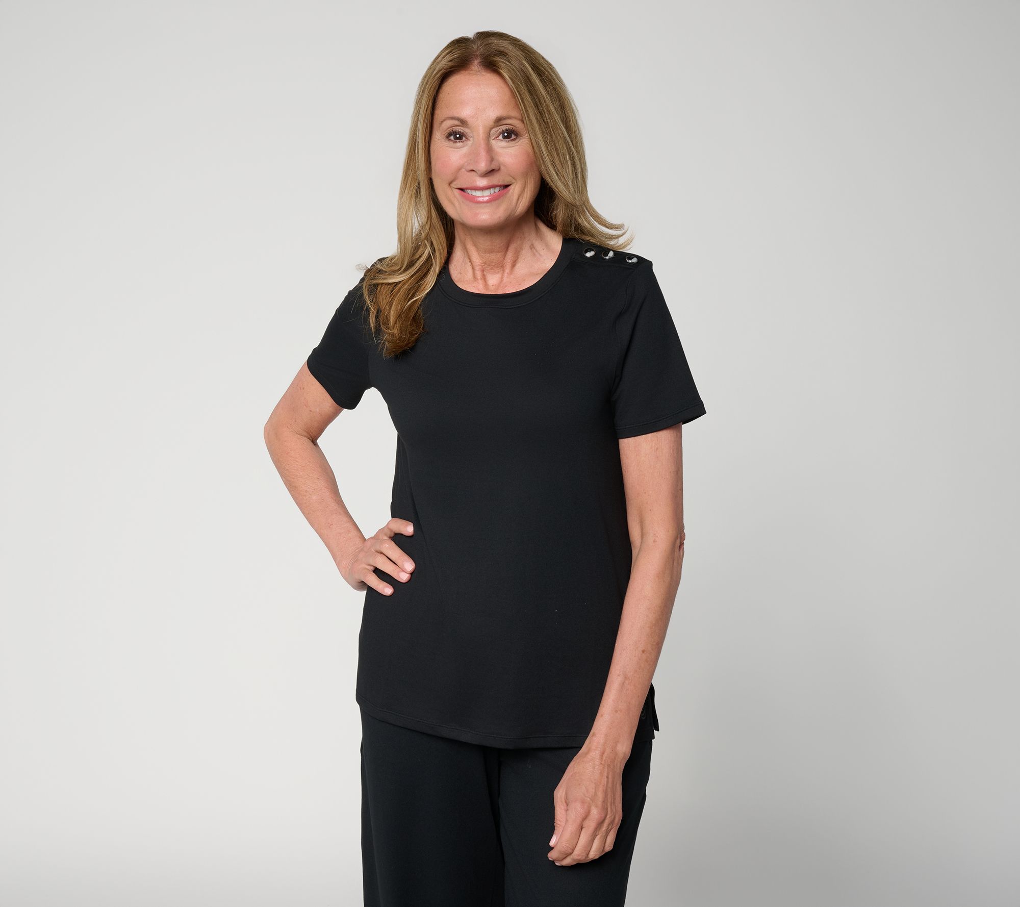 "As Is" Cuddl Duds Flexwear Tee with Shoulder Buttons