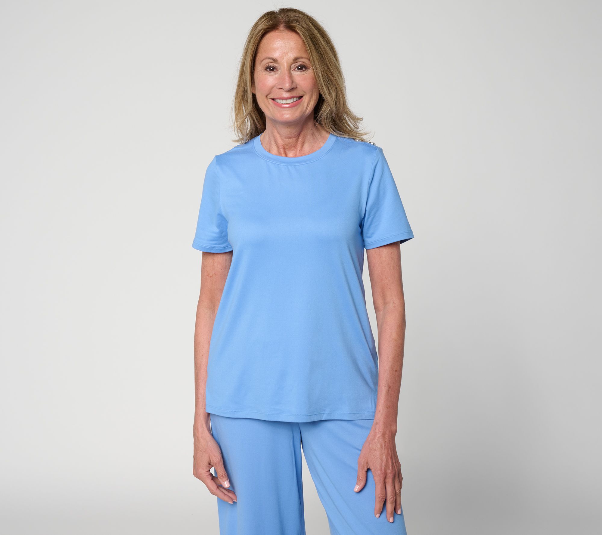 "As Is" Cuddl Duds Flexwear Tee with Shoulder Buttons