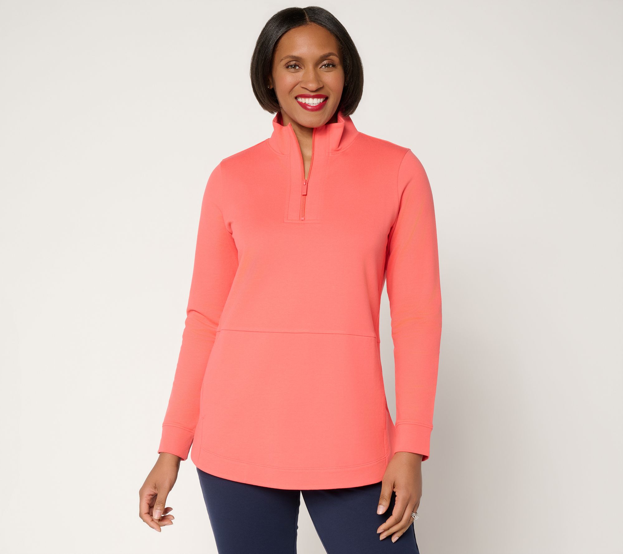 "As Is" Denim & Co. Active Regular French Terry Half Zip Tunic