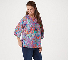  Tolani Collection Printed 3/4-Sleeve Woven Top - A347007