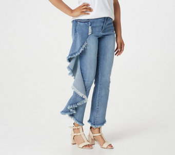 Peace Love World Medium Wash Side Ruffle Ankle Jeans - A353707