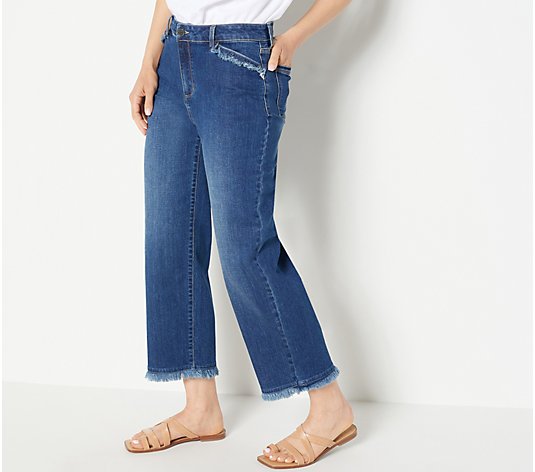 Susan Graver Regular Stretch Denim Wide Leg Crop Jeans w/ Fray