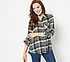 Side Stitch Cozy Pucker Plaid Button Down Top with Fray Hem