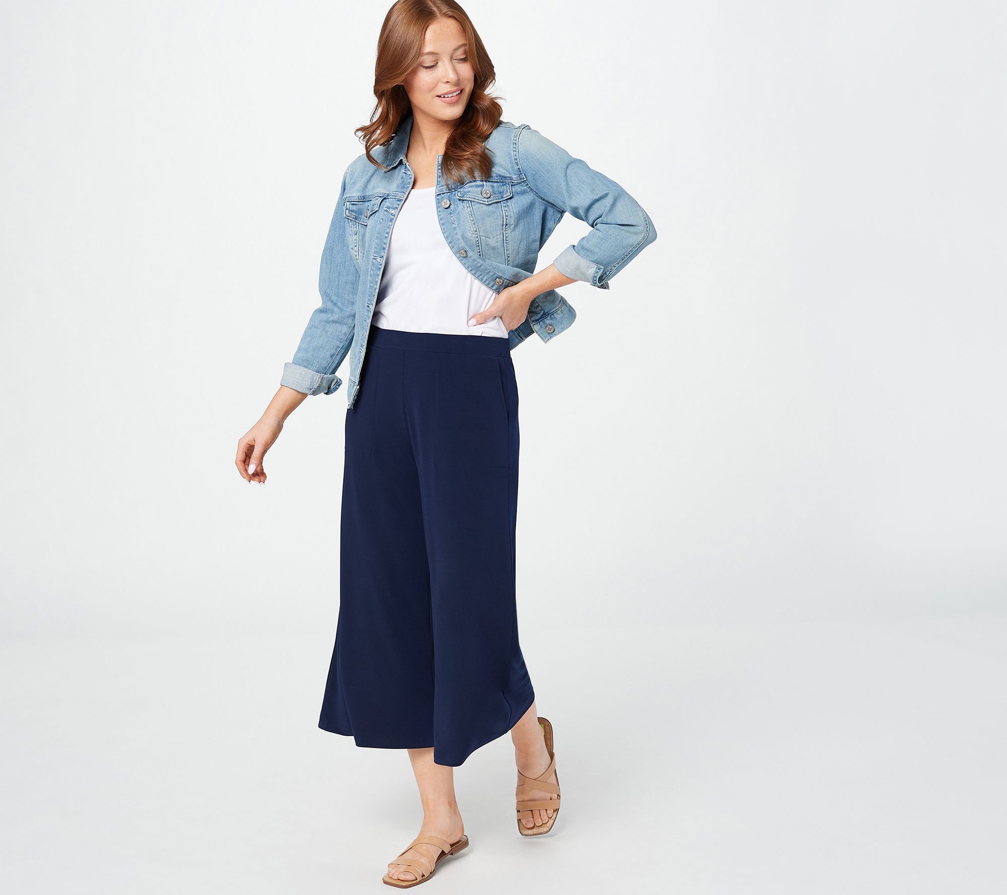 Wide Leg Fluid Culottes - Navy