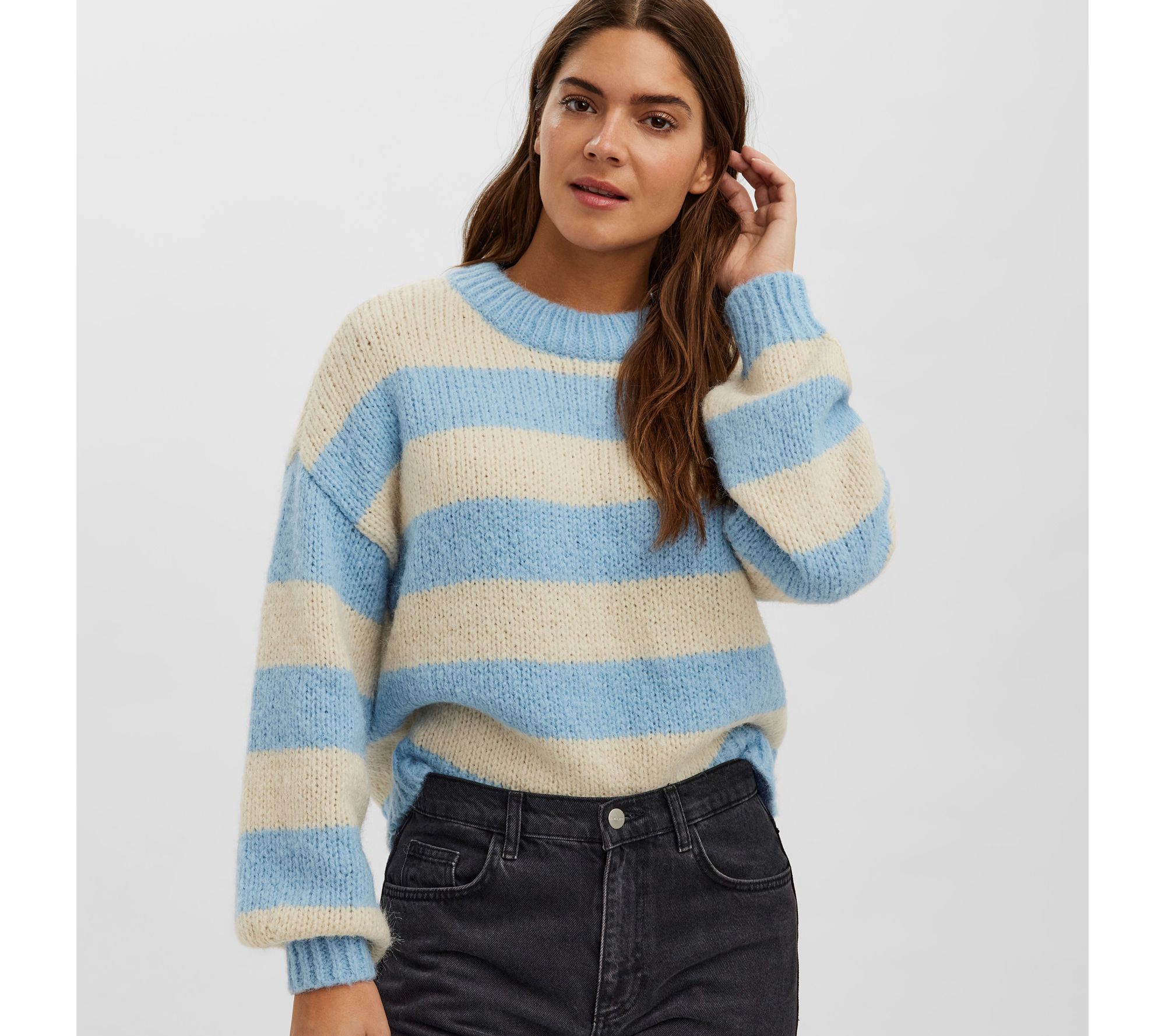 VERO MODA Long-Sleeve O-Neck Stripe Sweater -