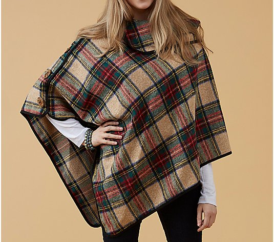 Tickled Pink Patrick Plaid Button Poncho