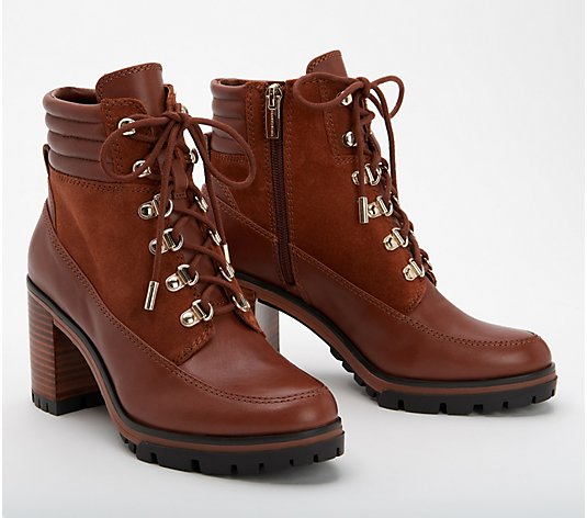 Vince Camuto Lace Up Heeled Leather Hiker Boots - Donenta