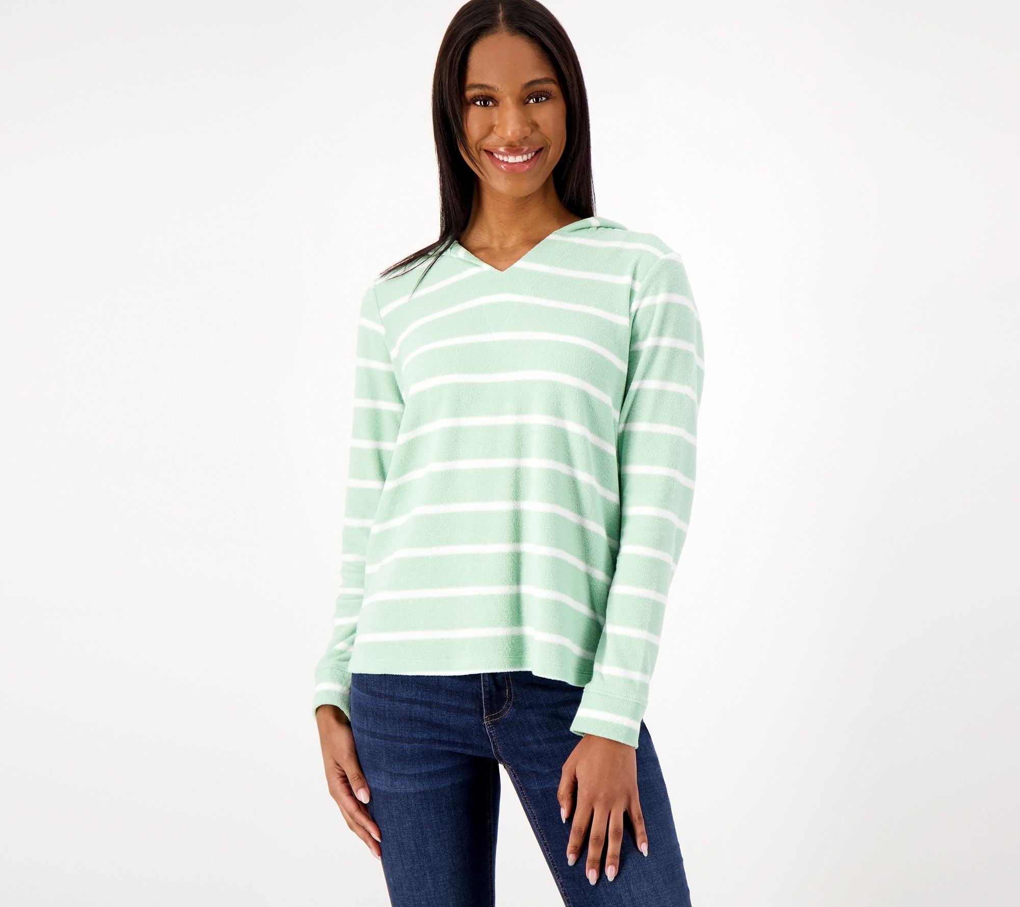 Denim & Co. Striped Pullover with Hood - QVC.com