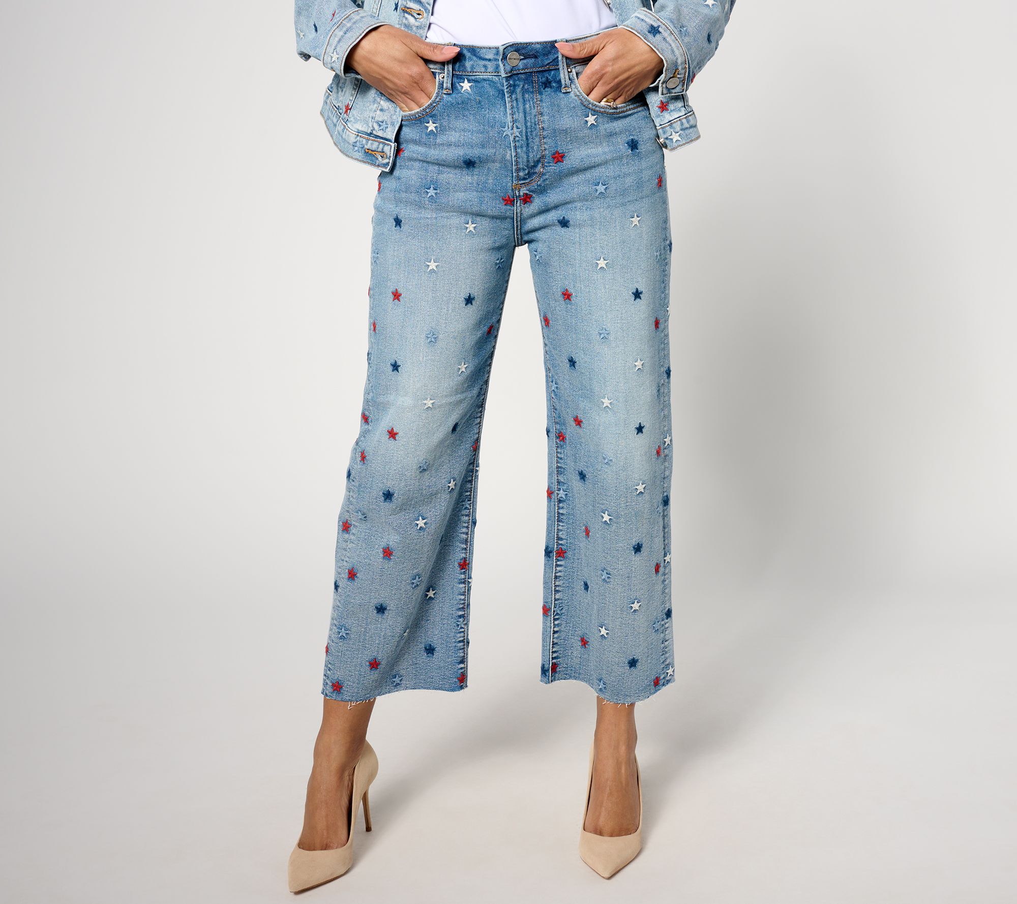 Driftwood Jeans Charlee Wide Leg Embroidered Crop - Starry Night