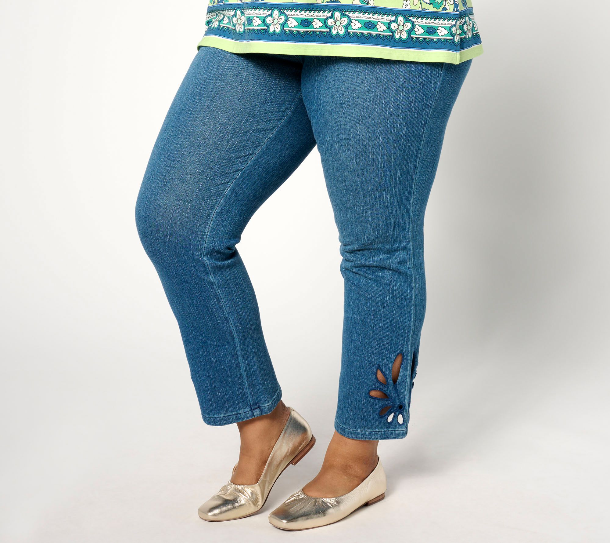 Belle by Kim Gravel Tall Flexibelle Paisley Eyelet Jean - QVC.com