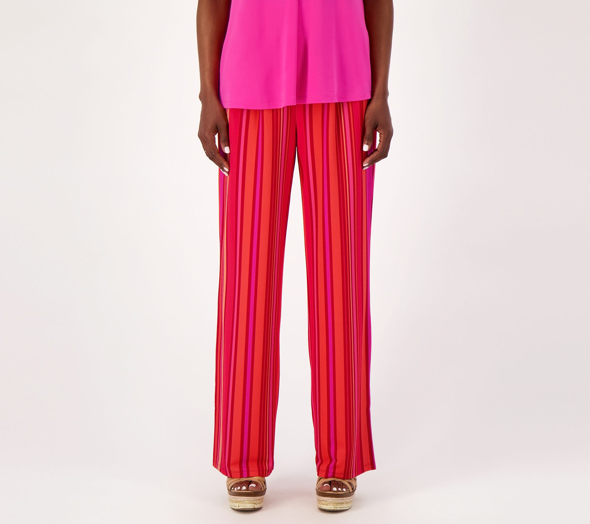"As Is" Issac Mizrahi Live! Pet Striped Pebble Knit Wide Leg Pants