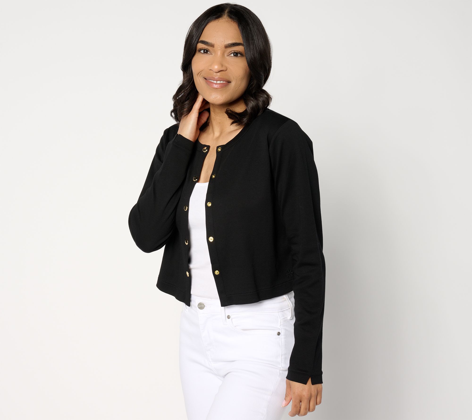 Isaac Mizrahi Live! Essentials Pima Cotton Crop Cardigan