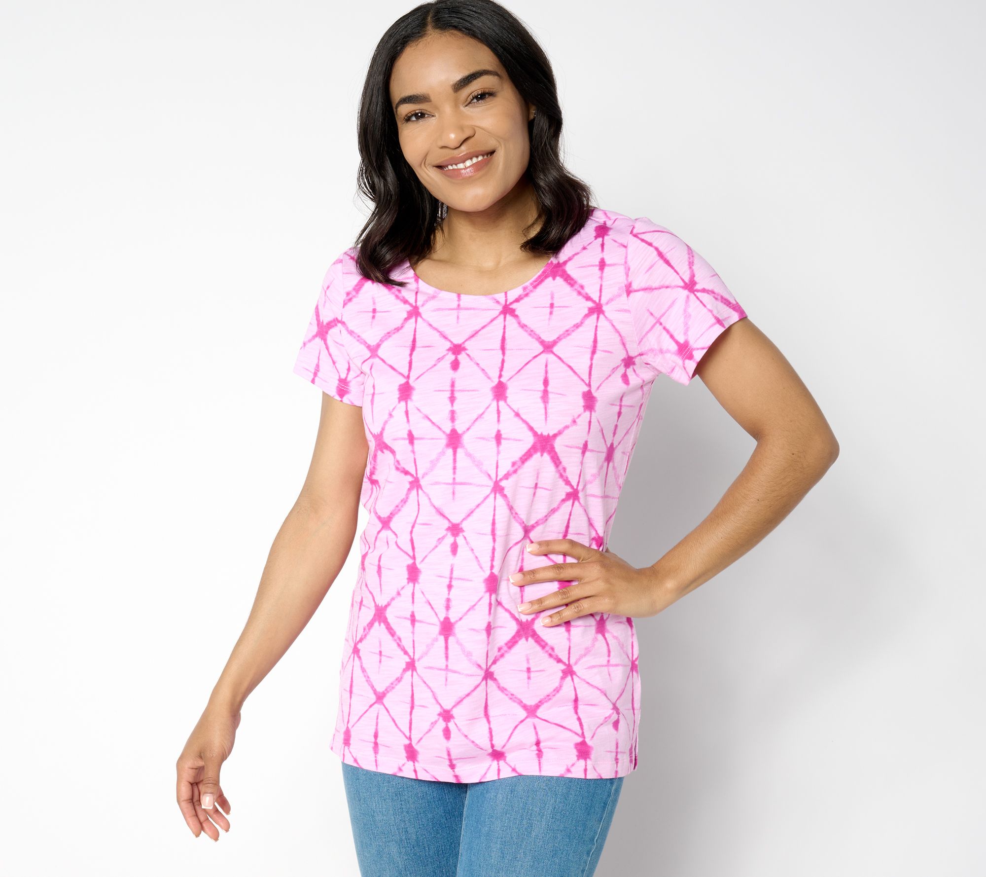 Belle by Kim Gravel Slub Knit Diamond Tie Dye Top