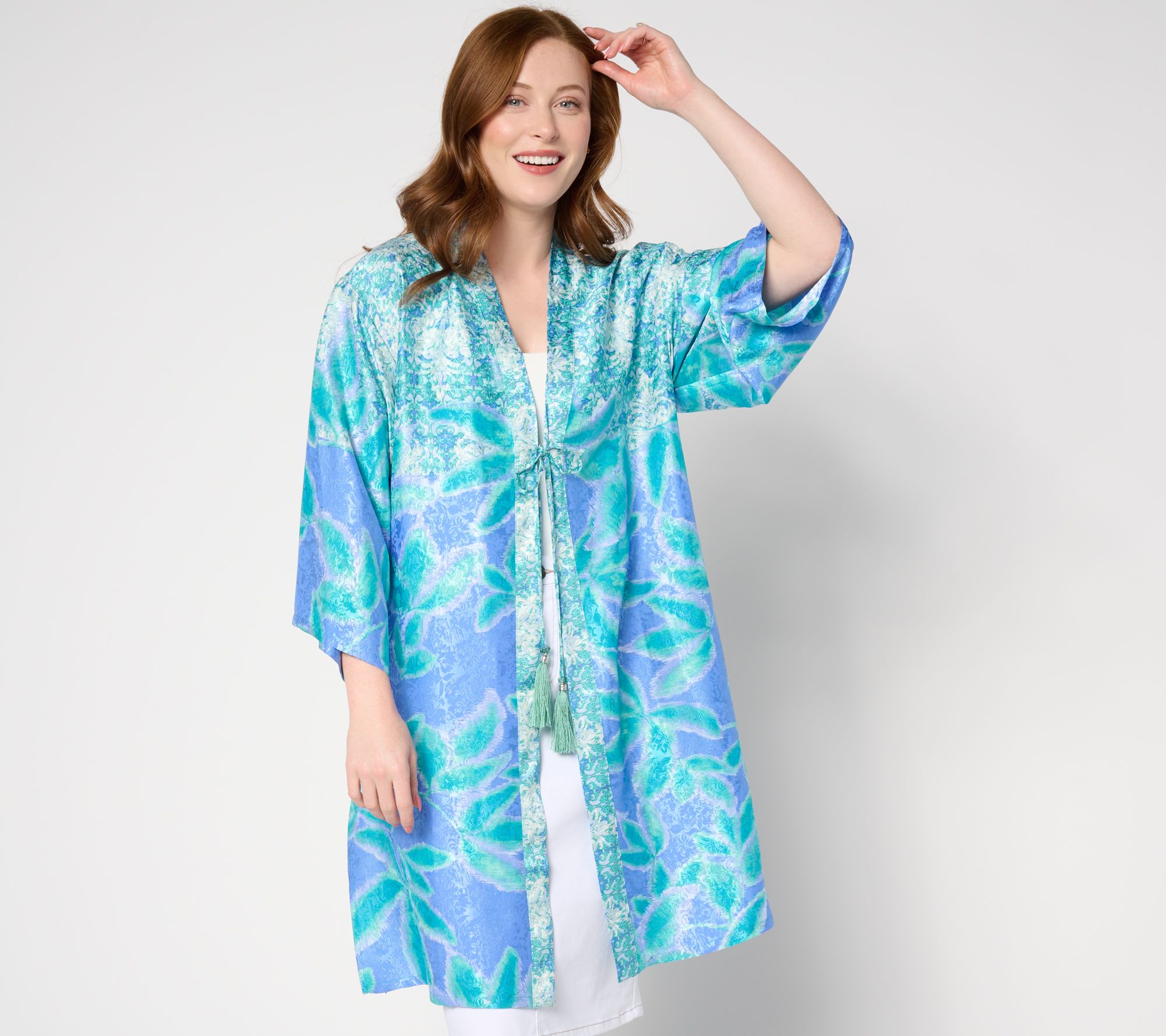Susan Graver Passport Printed Woven Jacquard Duster with 3/4 Sleeve ...