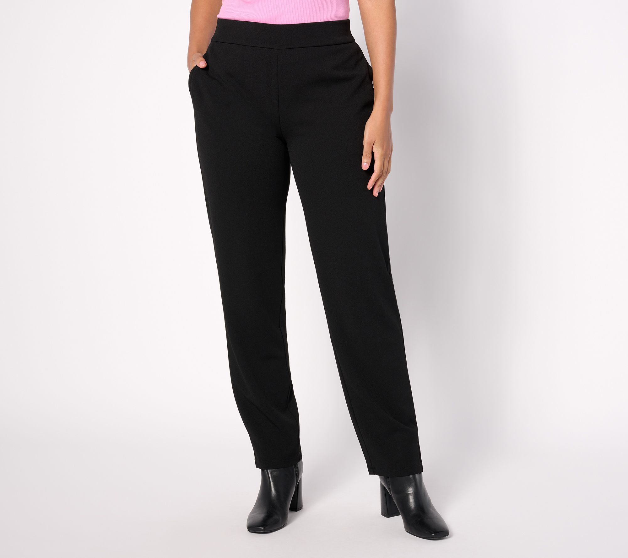 "As Is" Dennis Basso Regular Luxe Crepe Slim Straight Pull On Pants