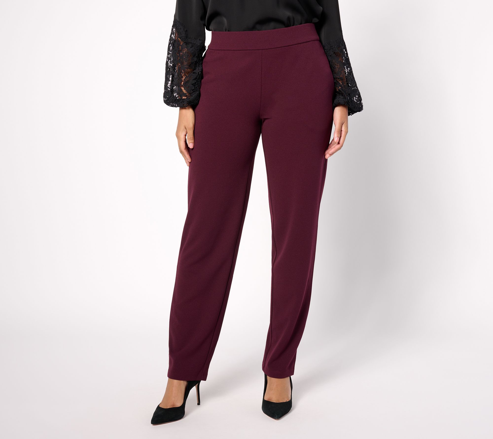 "As Is" Dennis Basso Regular Luxe Crepe Slim Straight Pull On Pants