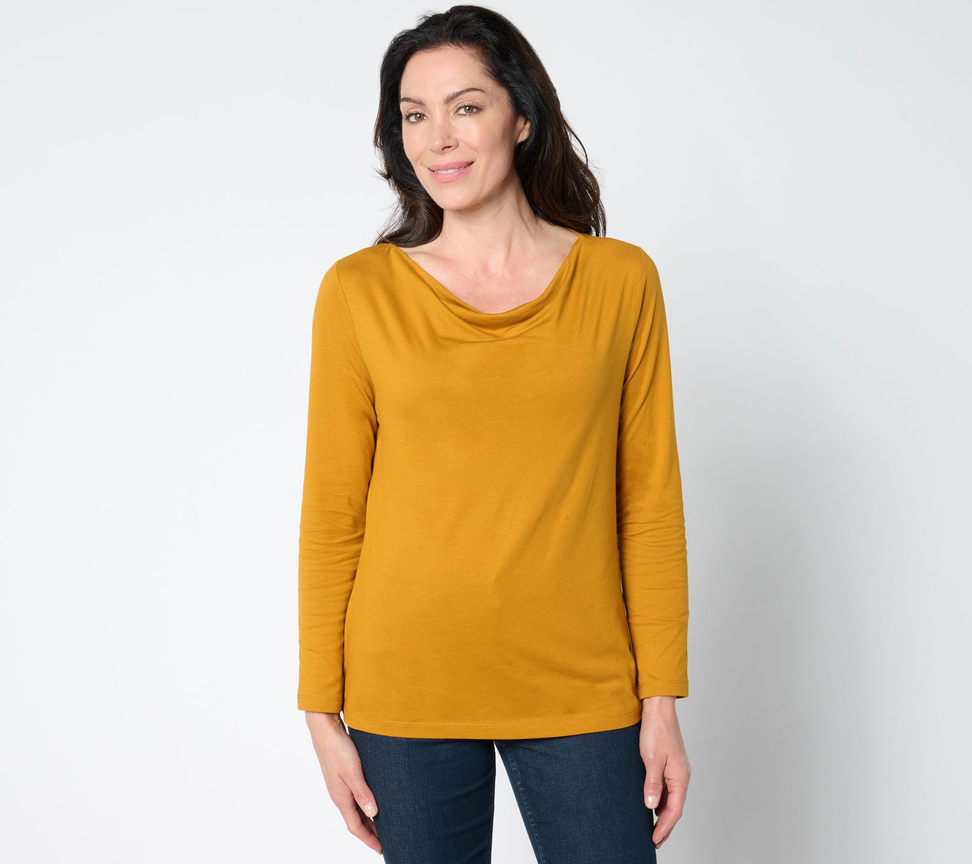 Denim & Co. Essentials Luxe Jersey Long Sleeve Drape Neck Top