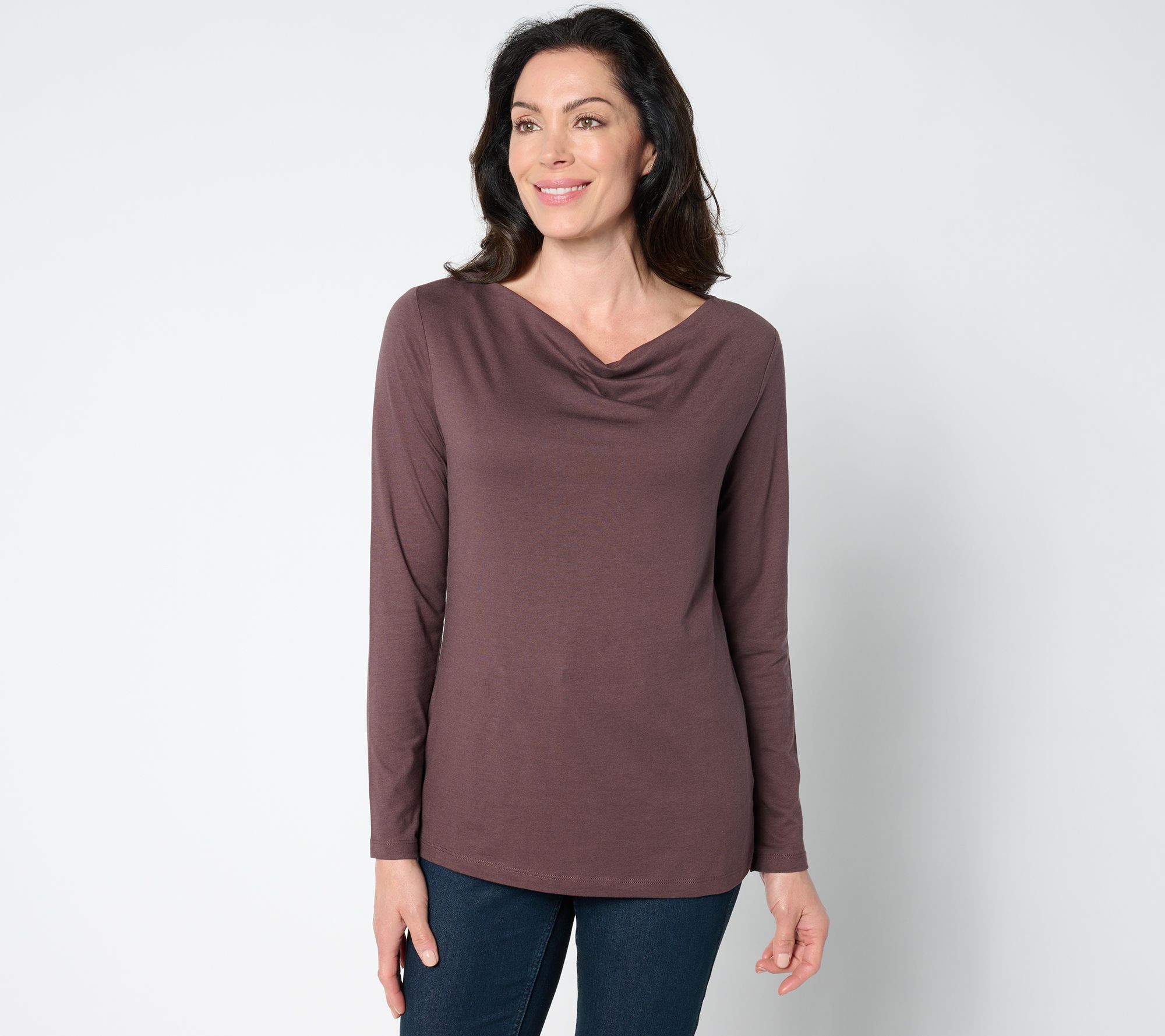 Denim & Co. Essentials Luxe Jersey Long Sleeve Drape Neck Top