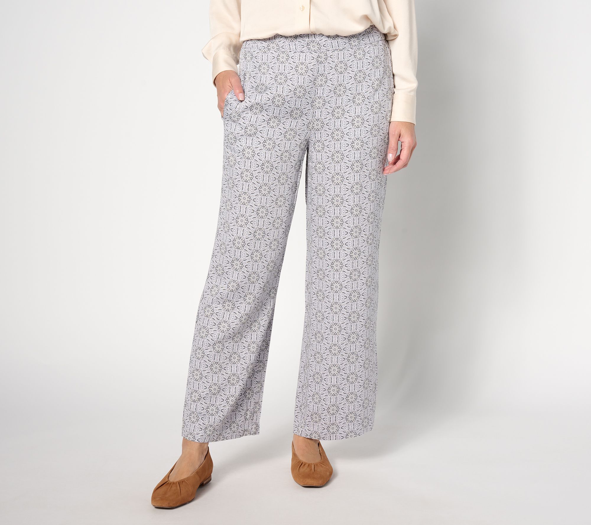 "As Is" Denim & Co. Regular Soft Woven Printed Pull On Ankle Pant