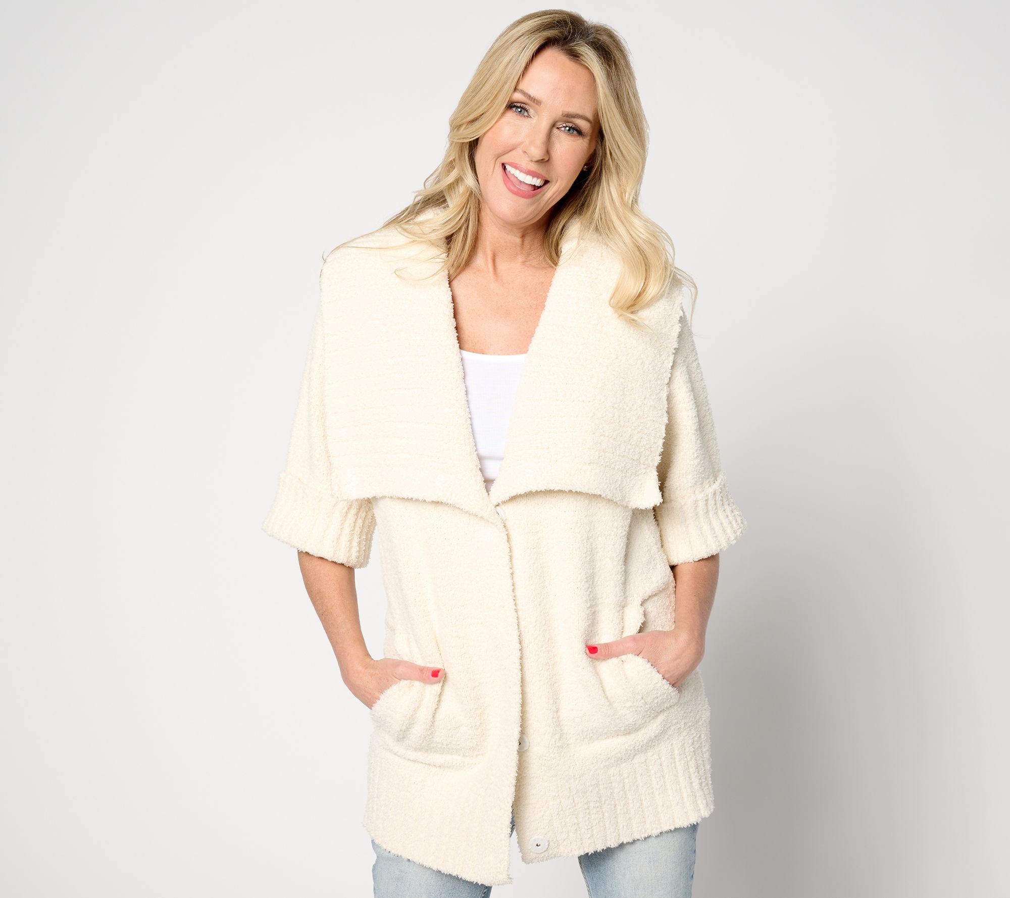 "As Is" Barefoot Dreams CozyTwist Short Sleeve Sweater Coat