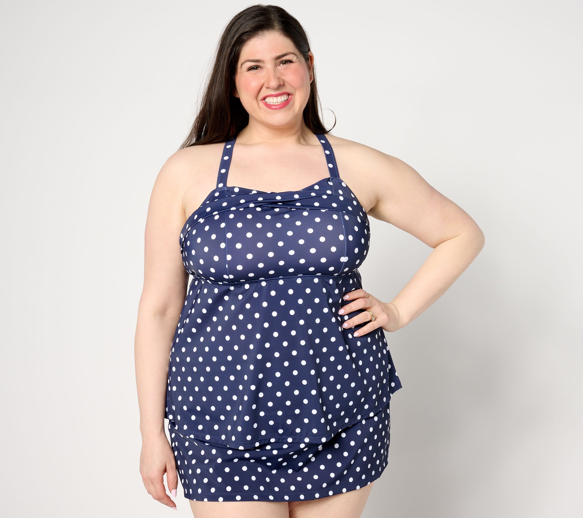 "As Is" Denim & Co. Beach Ruched Bodice Tankini with Swim Skirt