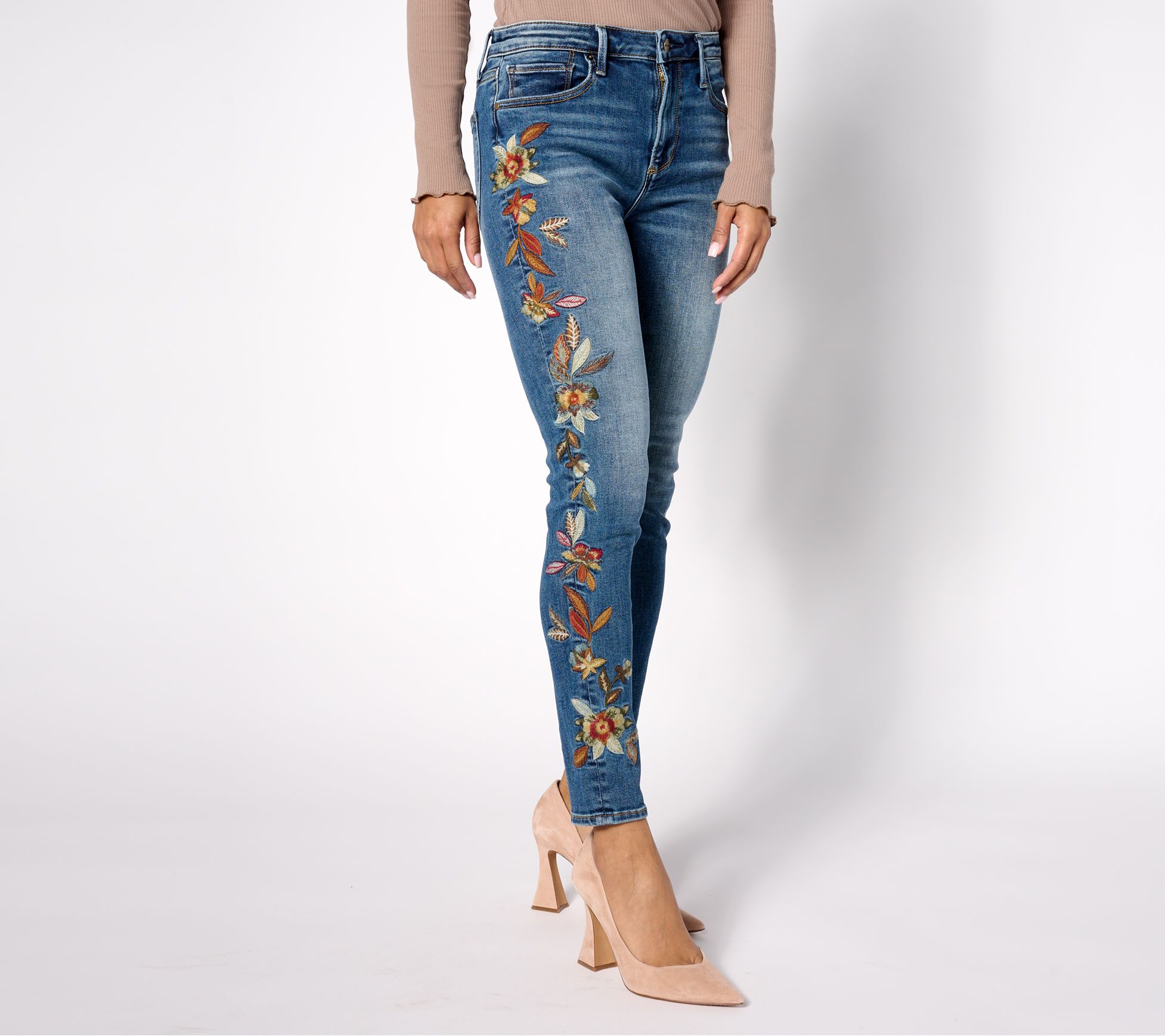 "As Is" Driftwood Jeans Jackie Skinny Jean- Feathery Leaf