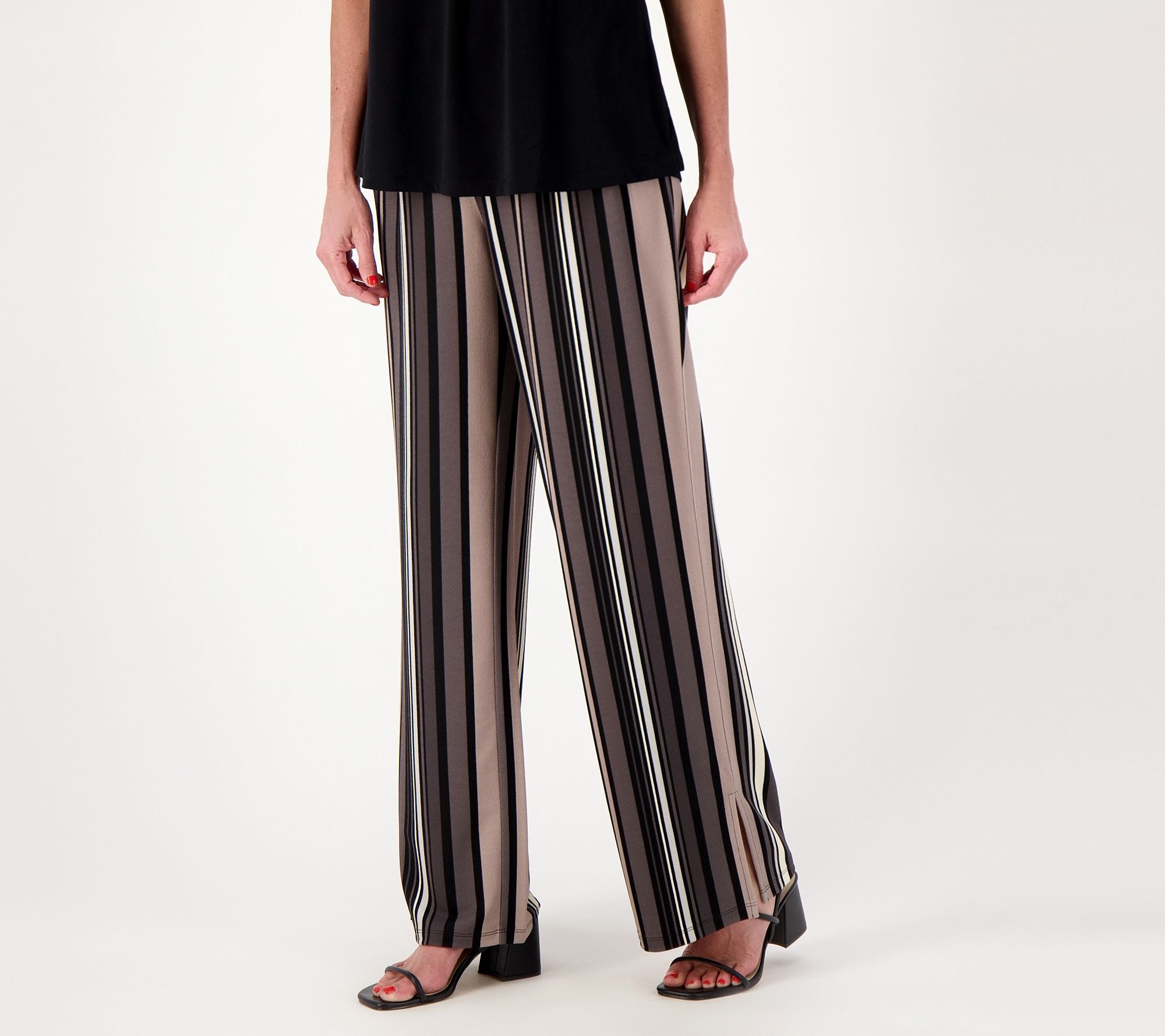 "As Is" Isaac Mizrahi Live! Tall Striped Pebble Knit Wide Leg Pants