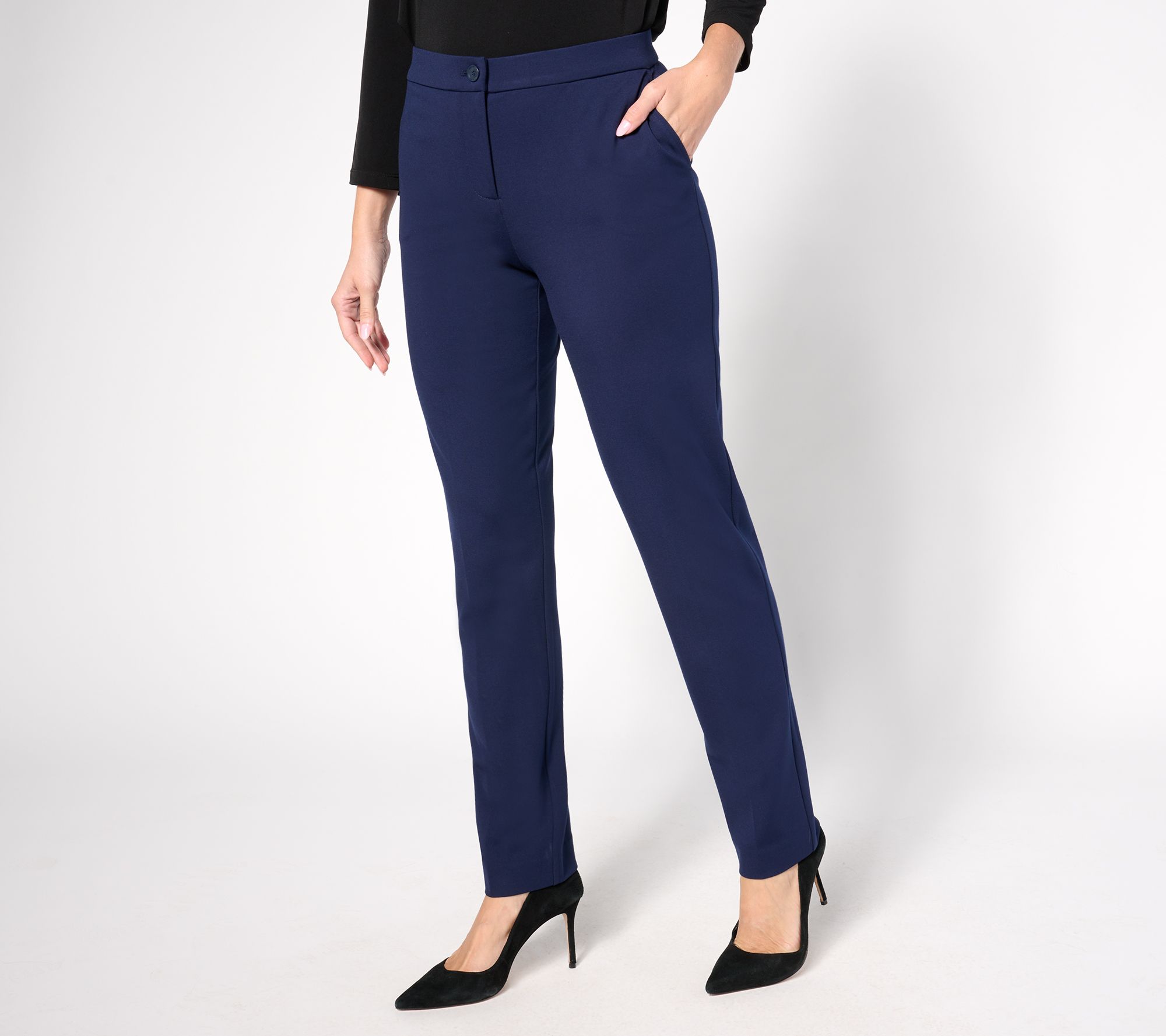 Tailored by Susan Graver Petite Sleek Ponte Straight Leg Trouser