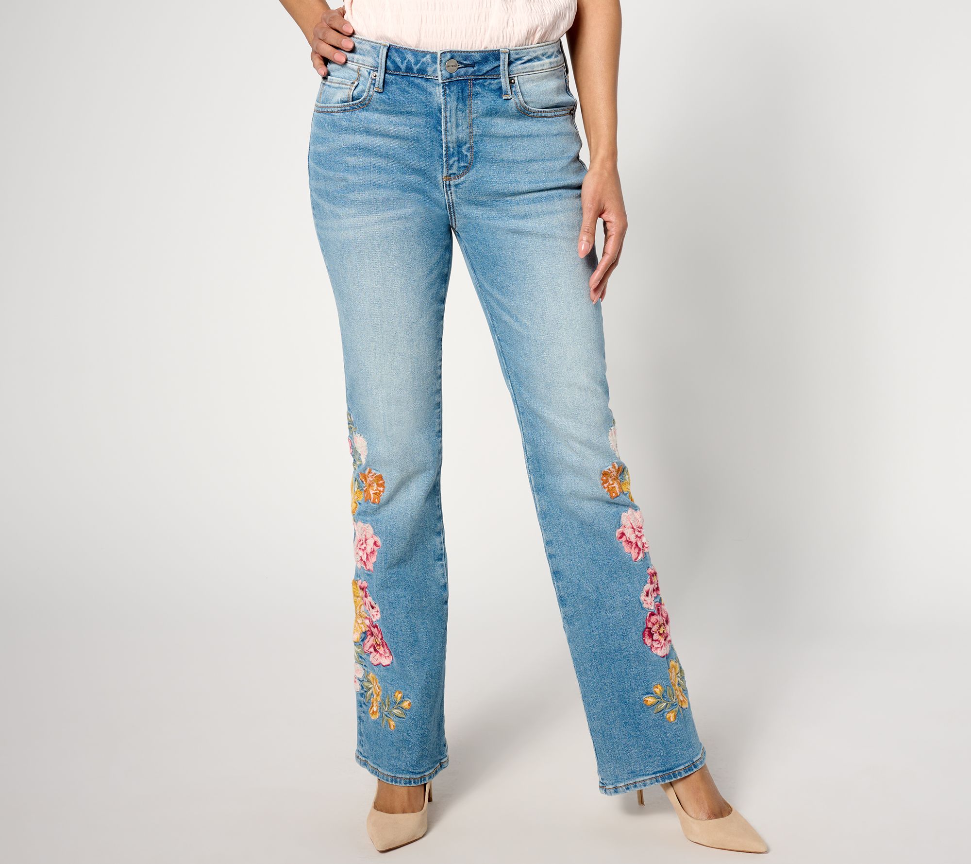 "As Is" Driftwood Jeans Wyatt Embroider Flare- Portfino