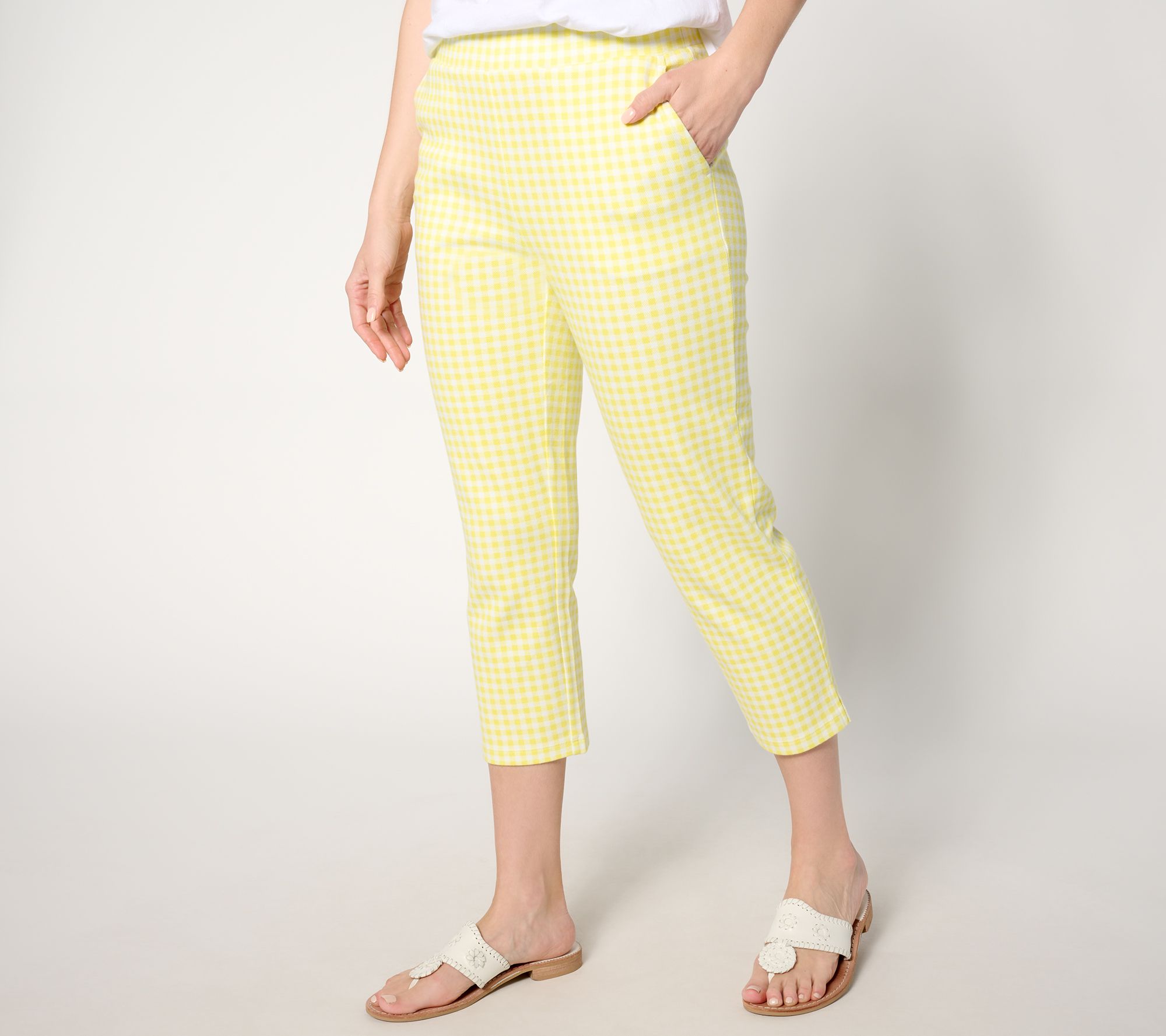 "As Is" Belle by Kim Gravel Petite Perfect Pique Gingham Cropped Pant