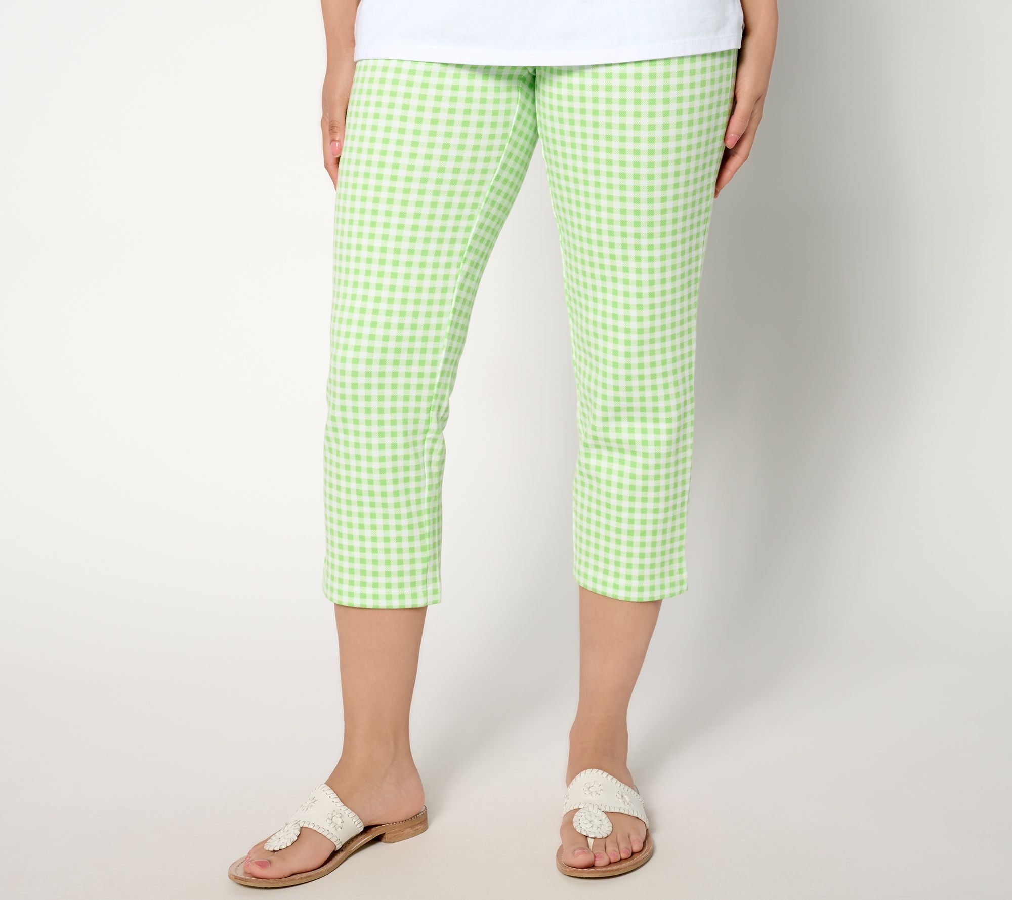 "As Is" Belle by Kim Gravel Petite Perfect Pique Gingham Cropped Pant