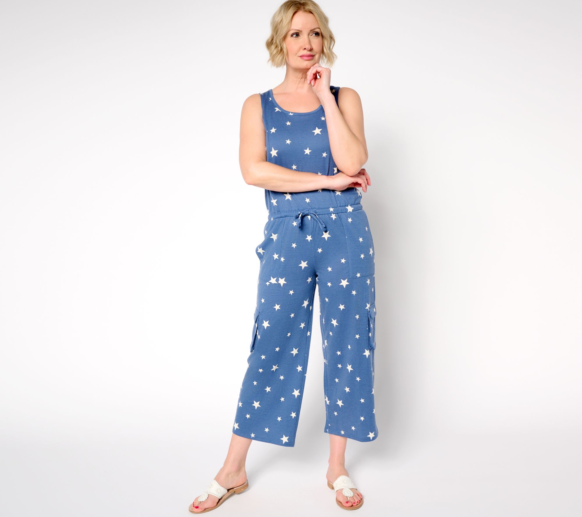 MUK LUKS French Terry Straight Leg Cargo Jumpsuit