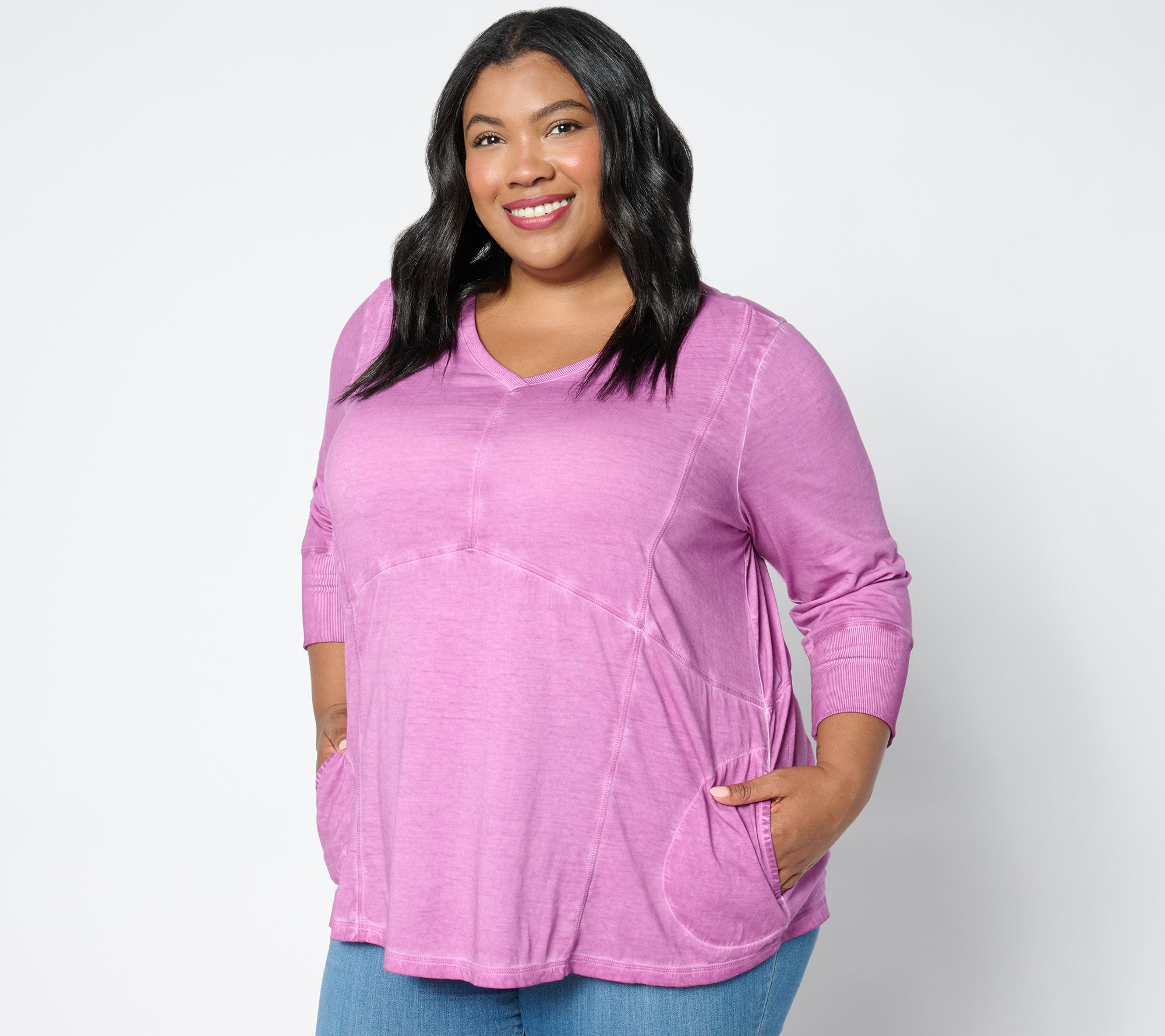 "As Is" LOGO by Lori Goldstein Long Sleeve V-Neck Washed Top