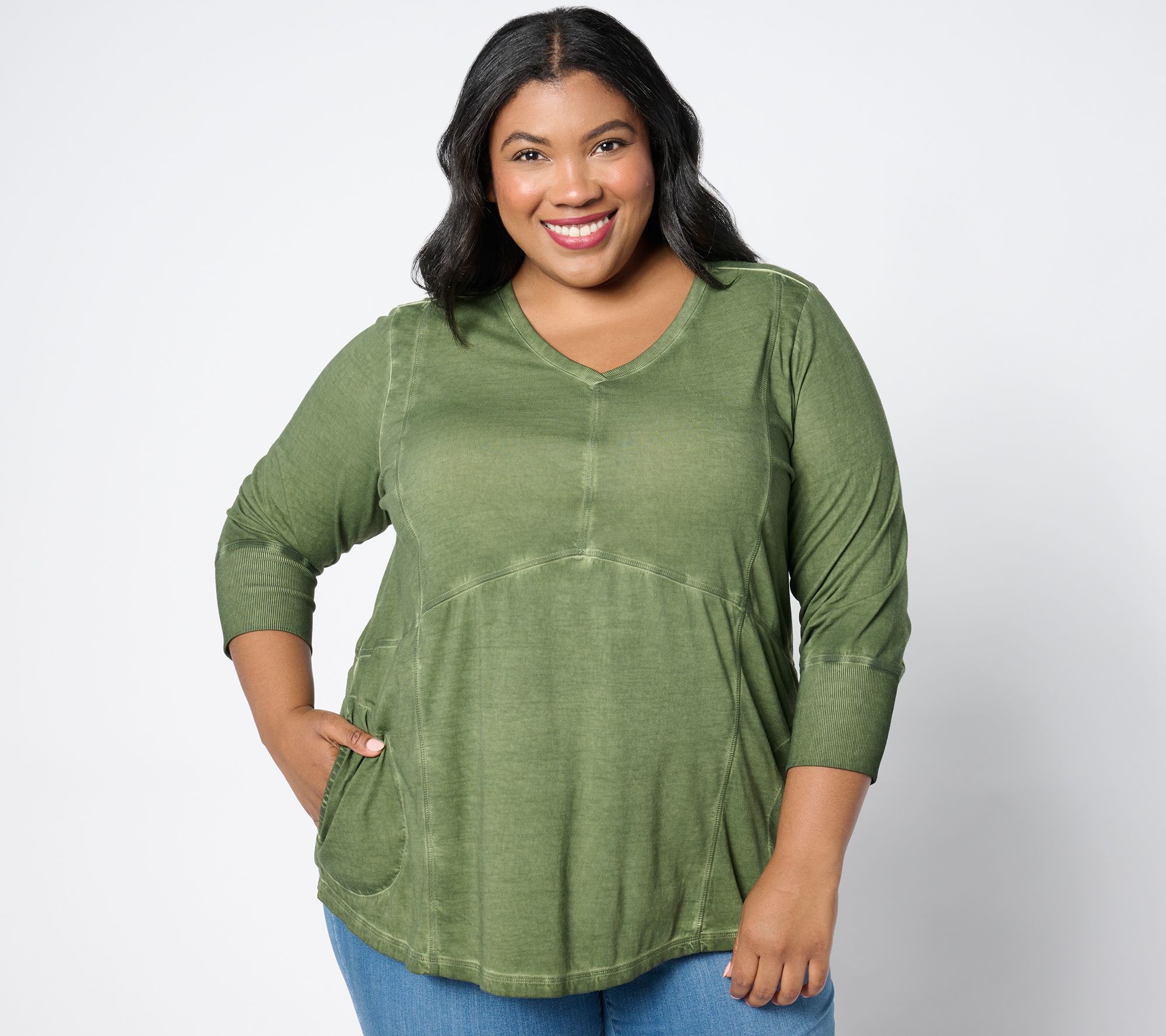 "As Is" LOGO by Lori Goldstein Long Sleeve V-Neck Washed Top