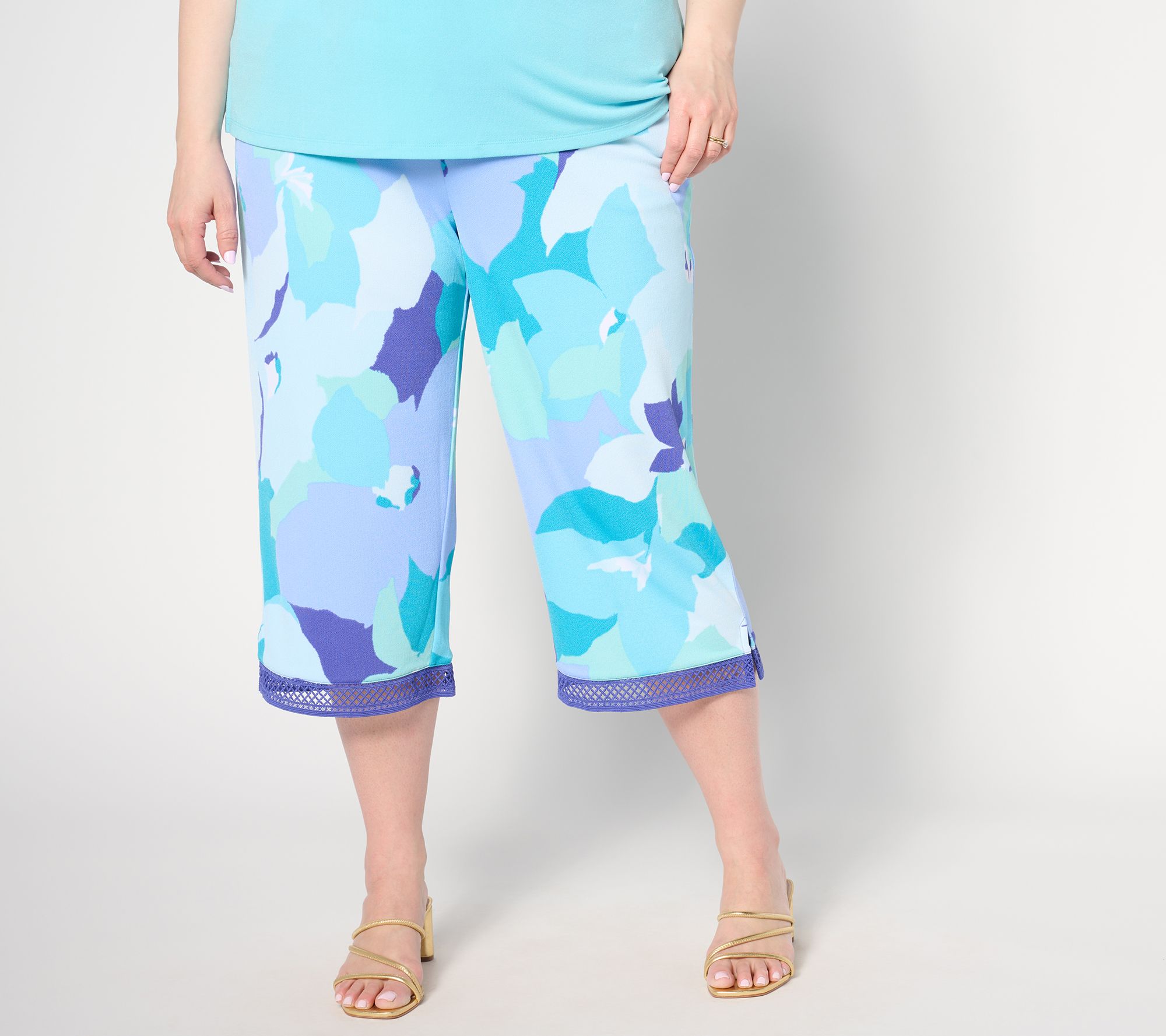 "As Is" Isaac Mizrahi Live! Petite Printed Pebble Knit Culotte Pants