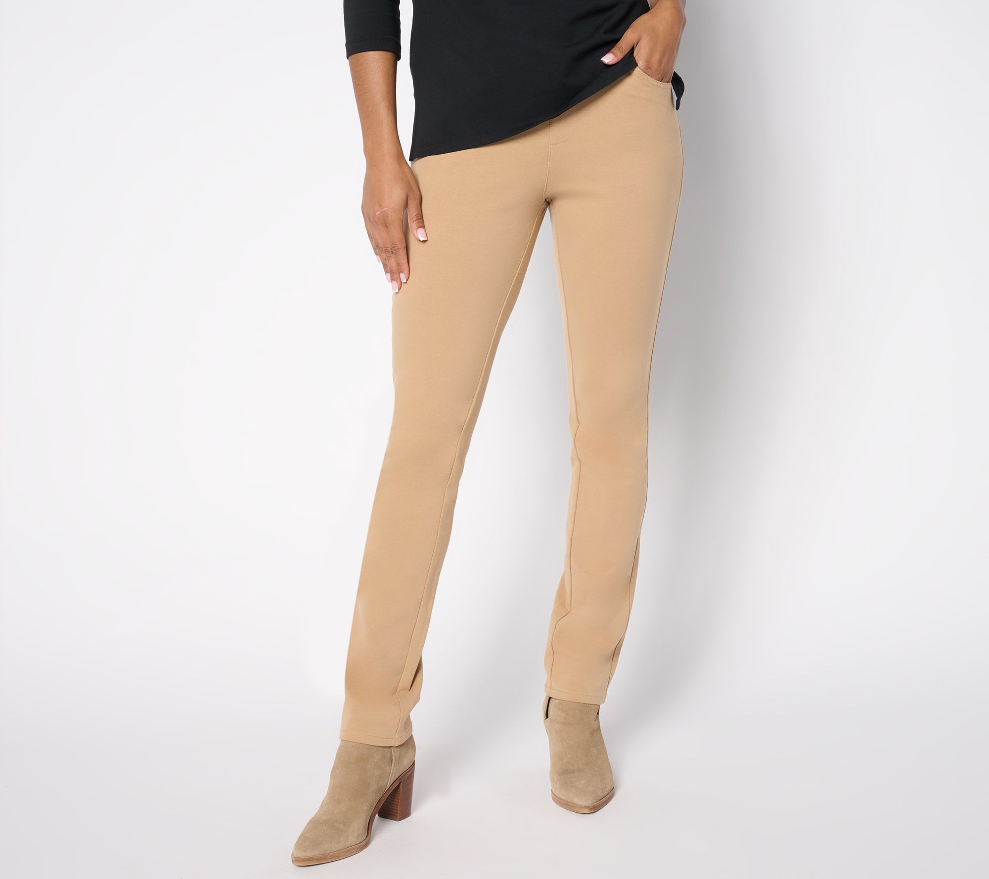 "As Is" Quacker Factory DreamJeannes Regular Flat Waist Pants