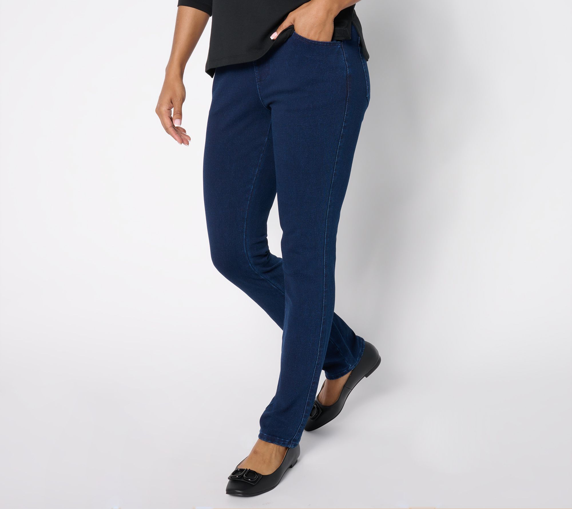"As Is" Quacker Factory DreamJeannes Regular Flat Waist Pants