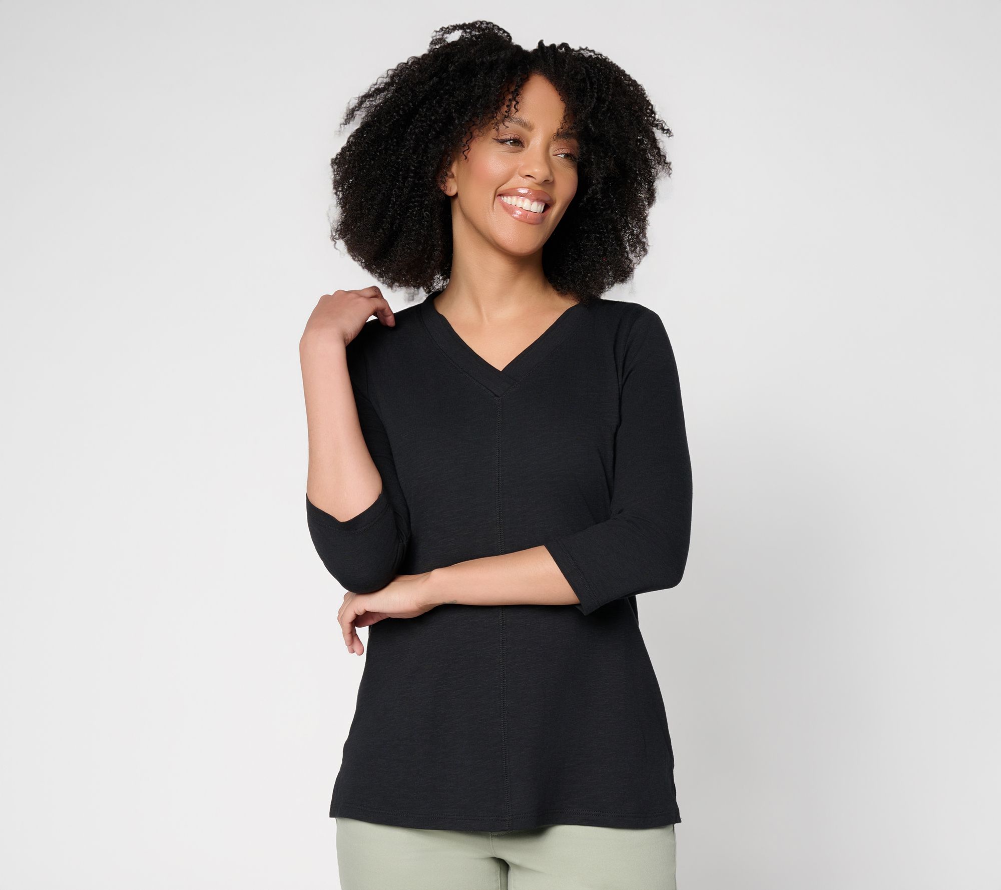 Belle by Kim Gravel TripleLuxe Linen V-Neck 3/4 Sleeve Top