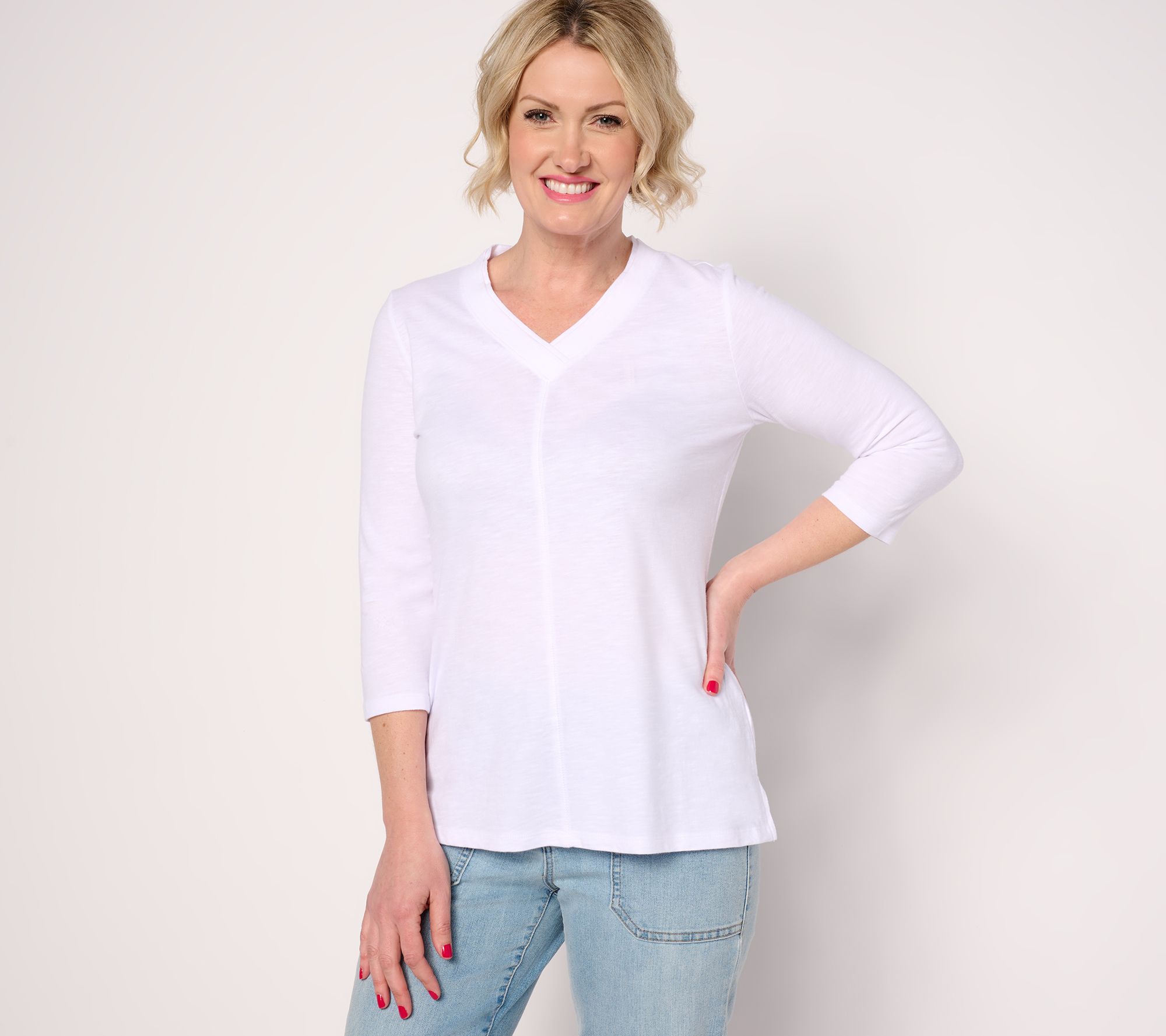 Belle by Kim Gravel TripleLuxe Linen V-Neck 3/4 Sleeve Top