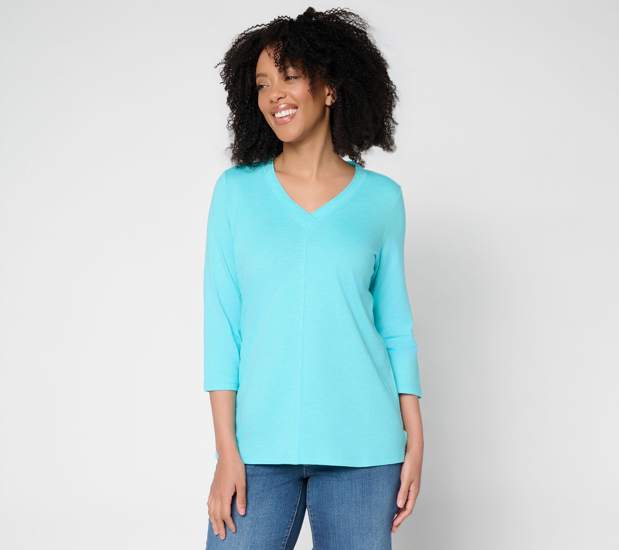Belle by Kim Gravel TripleLuxe Linen V-Neck 3/4 Sleeve Top