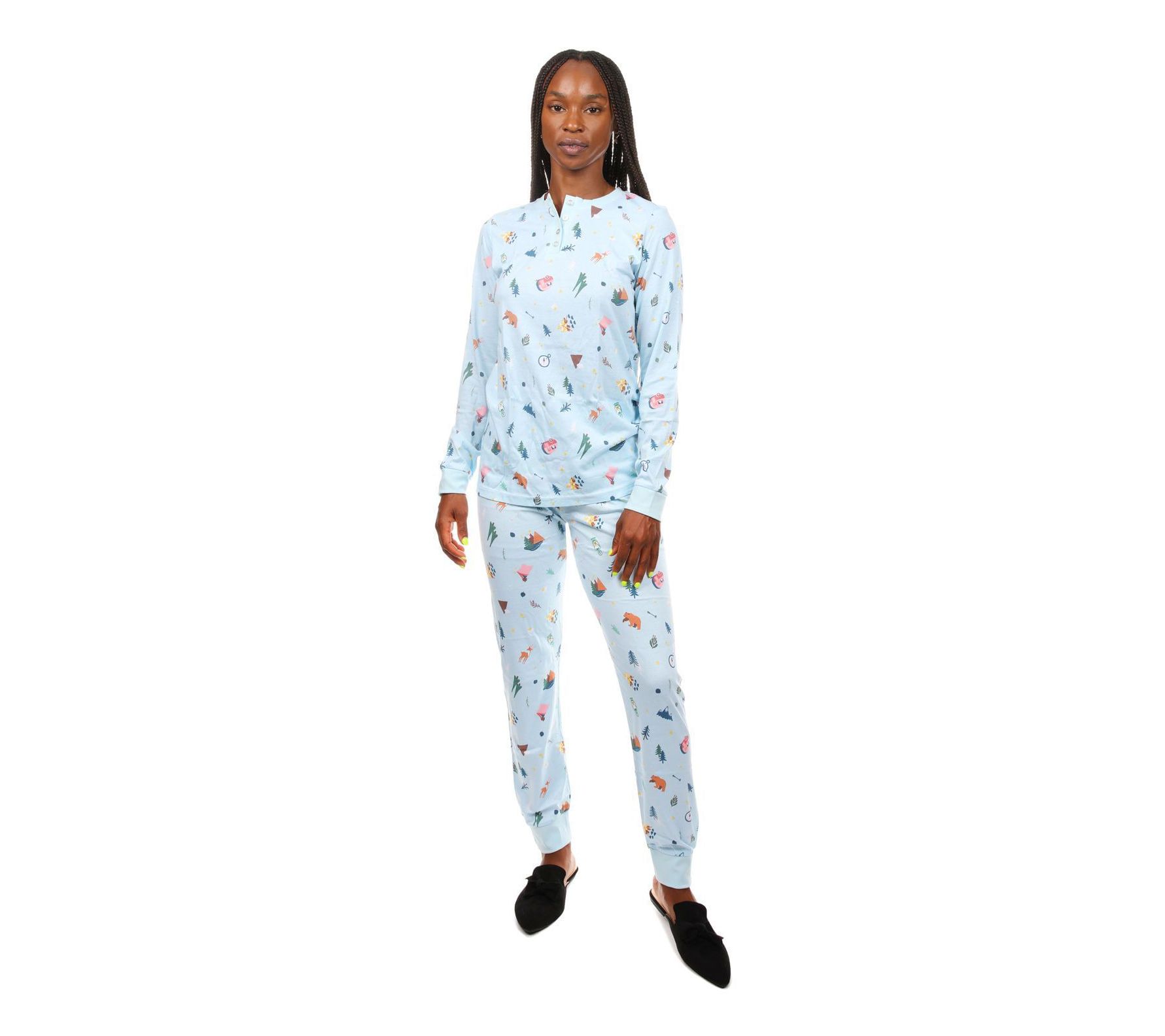 Memoi Women's Cozy Campfire Henley Top & JoggerPant Pajamas