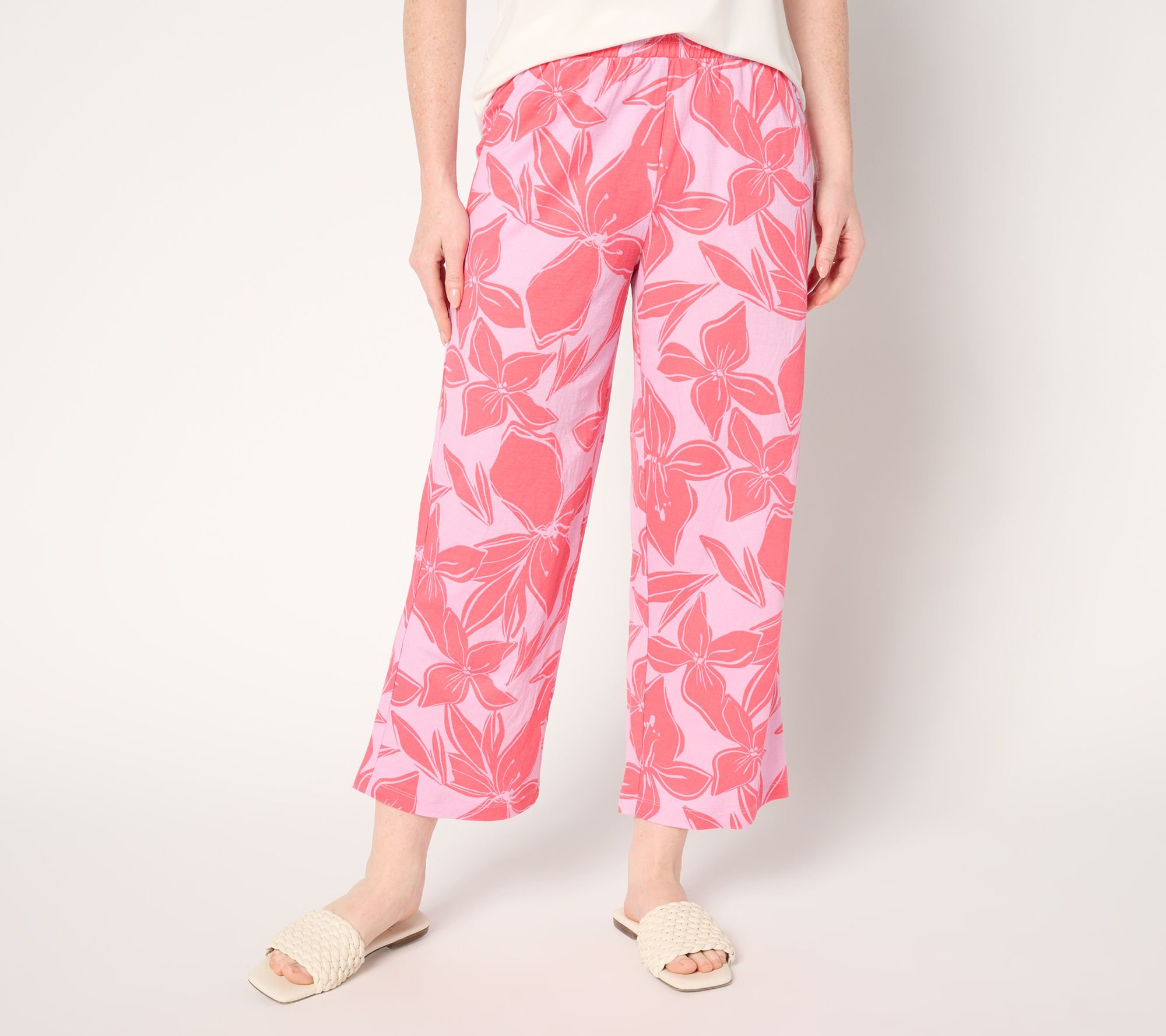 Belle Beach by Kim Gravel Petite Cabana Knit Hibiscus Cropped Pant