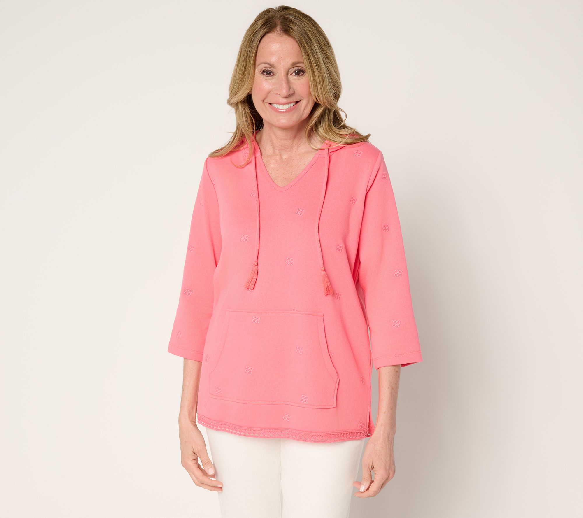 Denim & Co. Beach 3/4 Sleeve Embroidered Pullover
