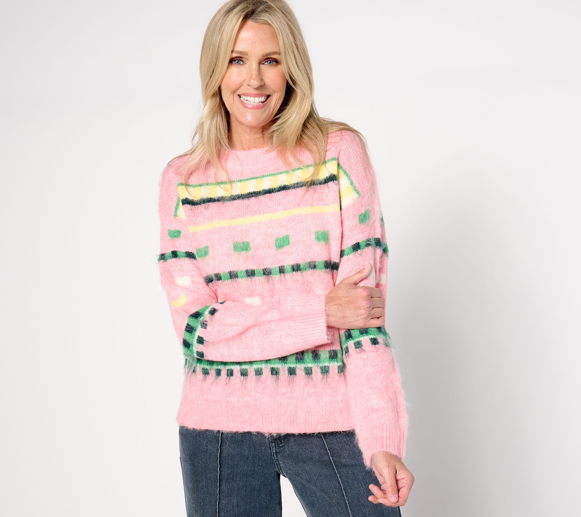 "As Is" by Stacy London Patterned Crew Neck Cozy Sweater