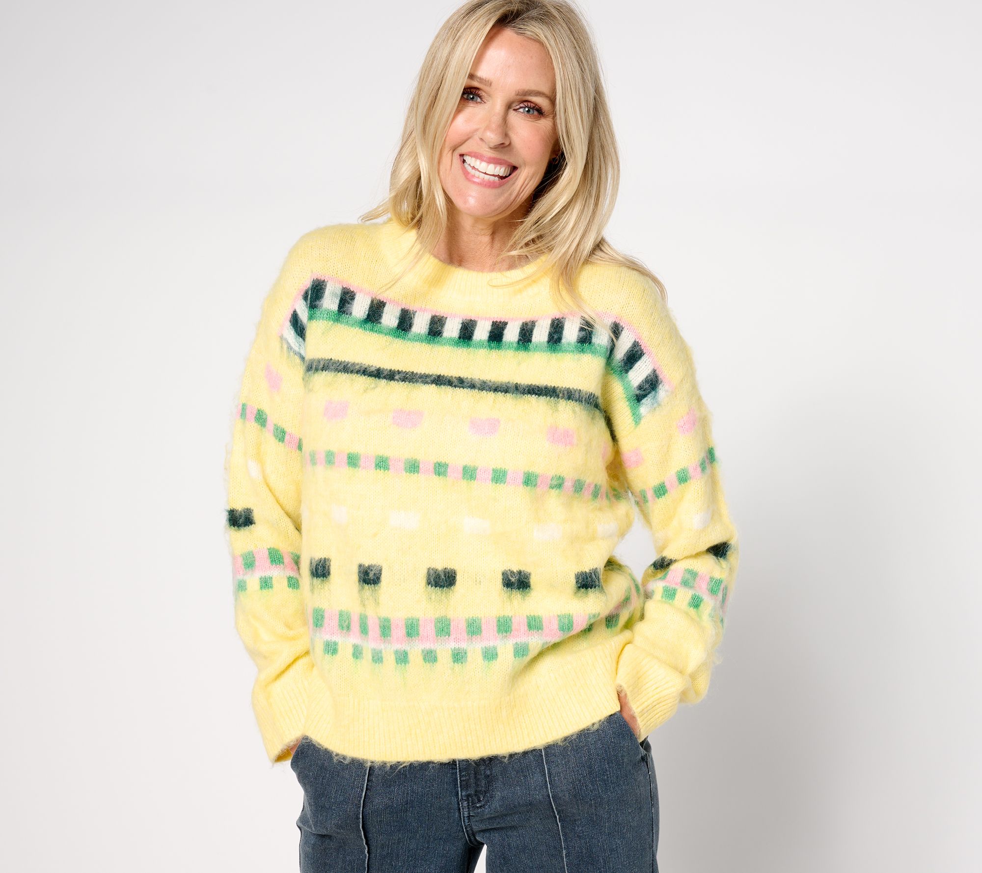 "As Is" by Stacy London Patterned Crew Neck Cozy Sweater