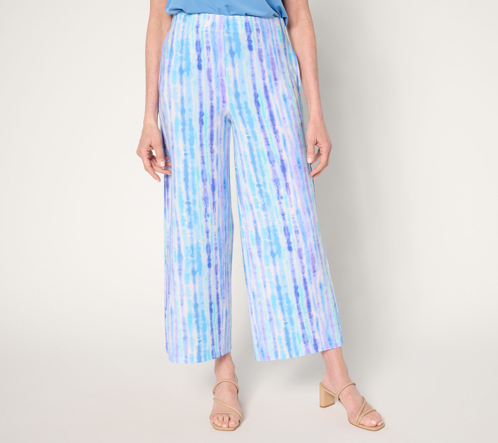 Susan Graver Petite Printed Liquid Knit Wide Leg Crop Pants