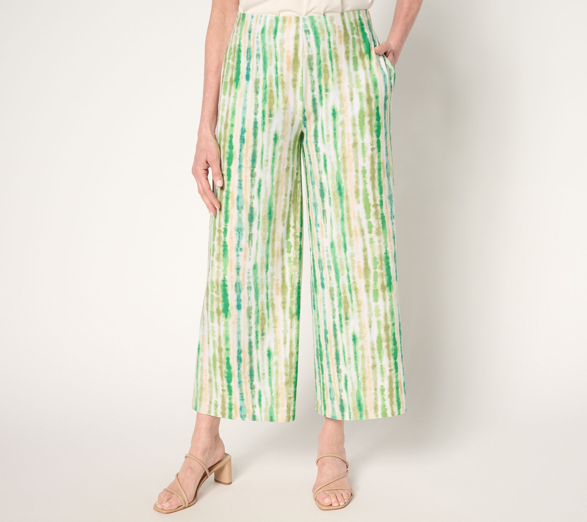 Susan Graver Petite Printed Liquid Knit Wide Leg Crop Pants