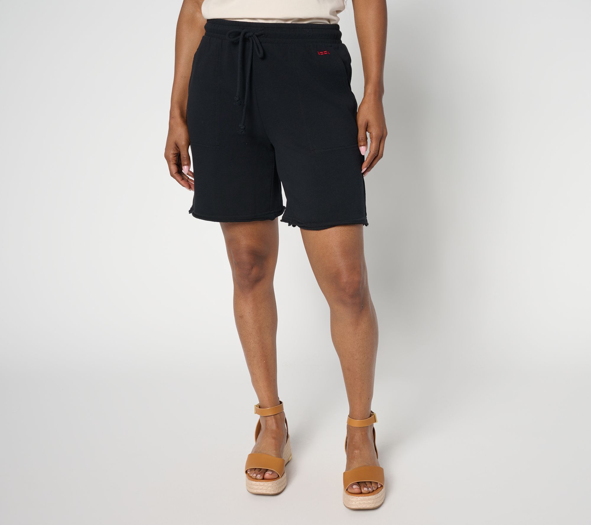 Peace Love World French Terry Shorts with Raw Edge